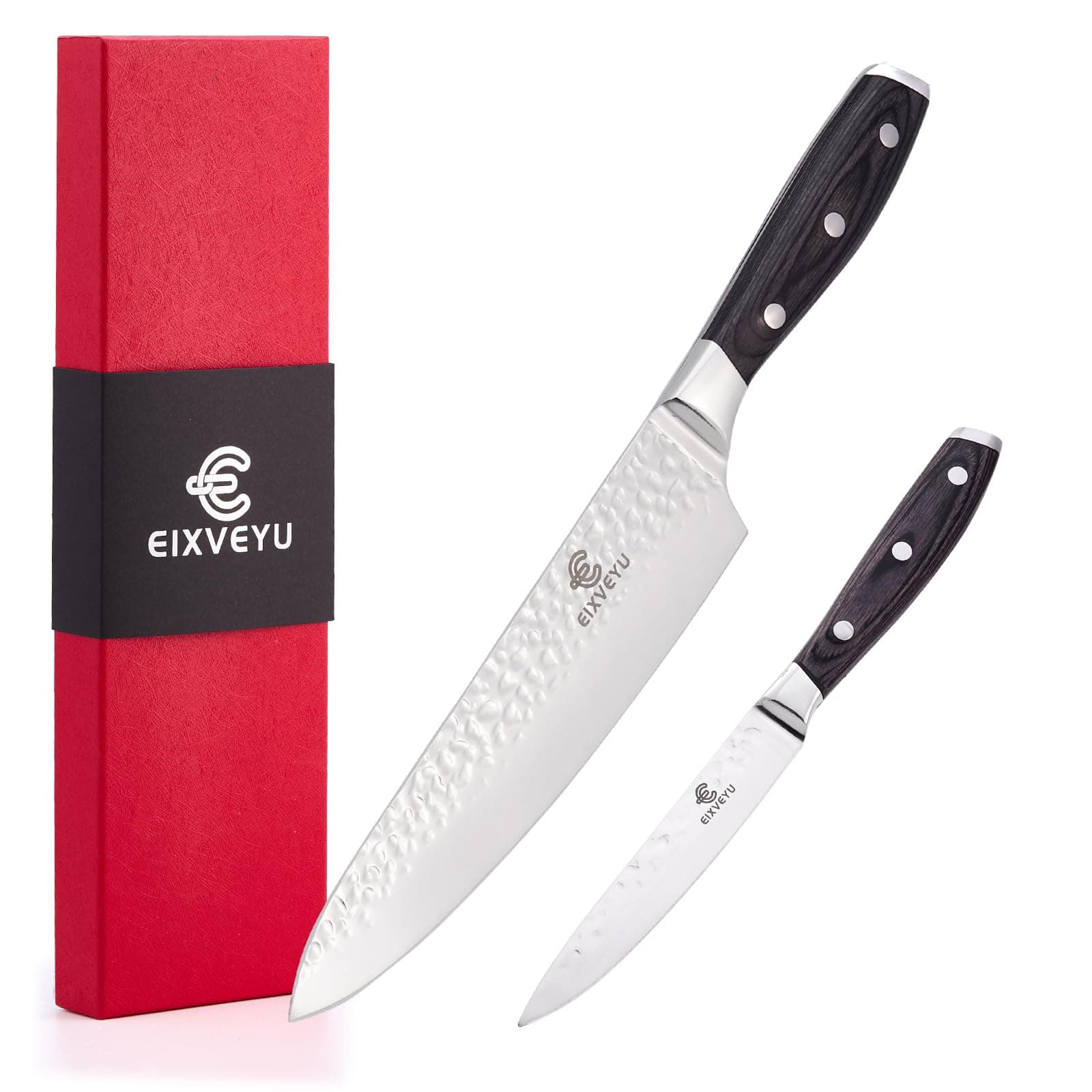 Chef's Knife and Fruit Knife 2-piece Set, Kitchen Knife Set, Professional Chef's Knife, Kitchen Knife, Forged Vegetable Knife, Meat Knife, paring Knife, Wooden Handle, Gift Box