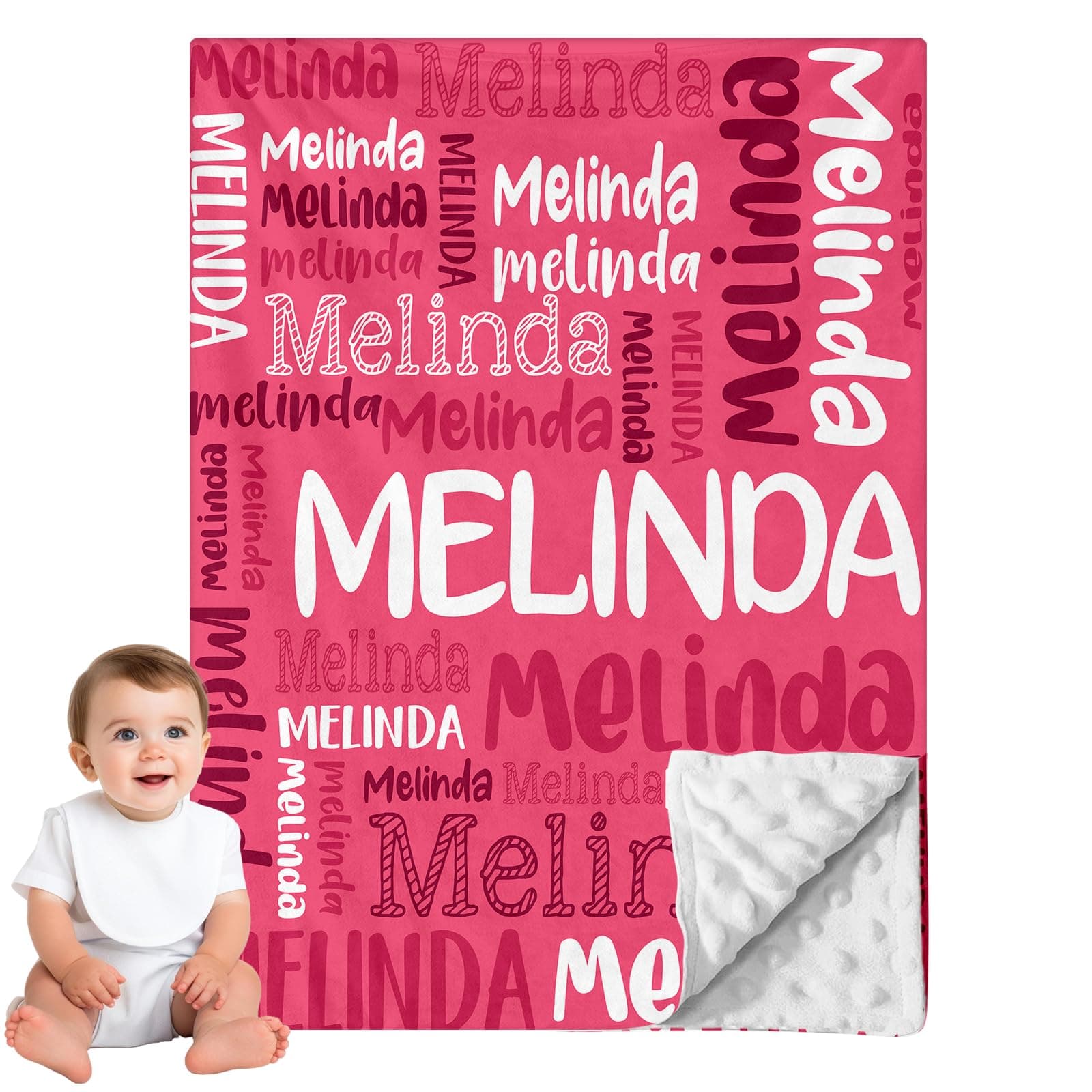 Enchvi Personalized Baby Blanket with Name for Girls and Boys Baby Girl Gifts Customized Baby Double Layer Blanket with Name for Kids Toddler Personalized Baby Gifts for Birthday Baby Shower Hot Pink