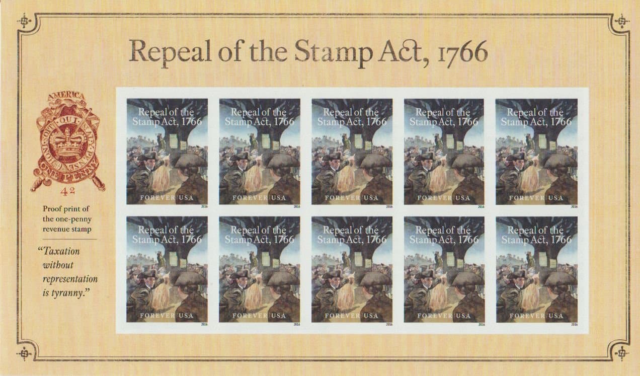Repeal of the Stamp Act 1766 Forever Stamp Sheet of 10