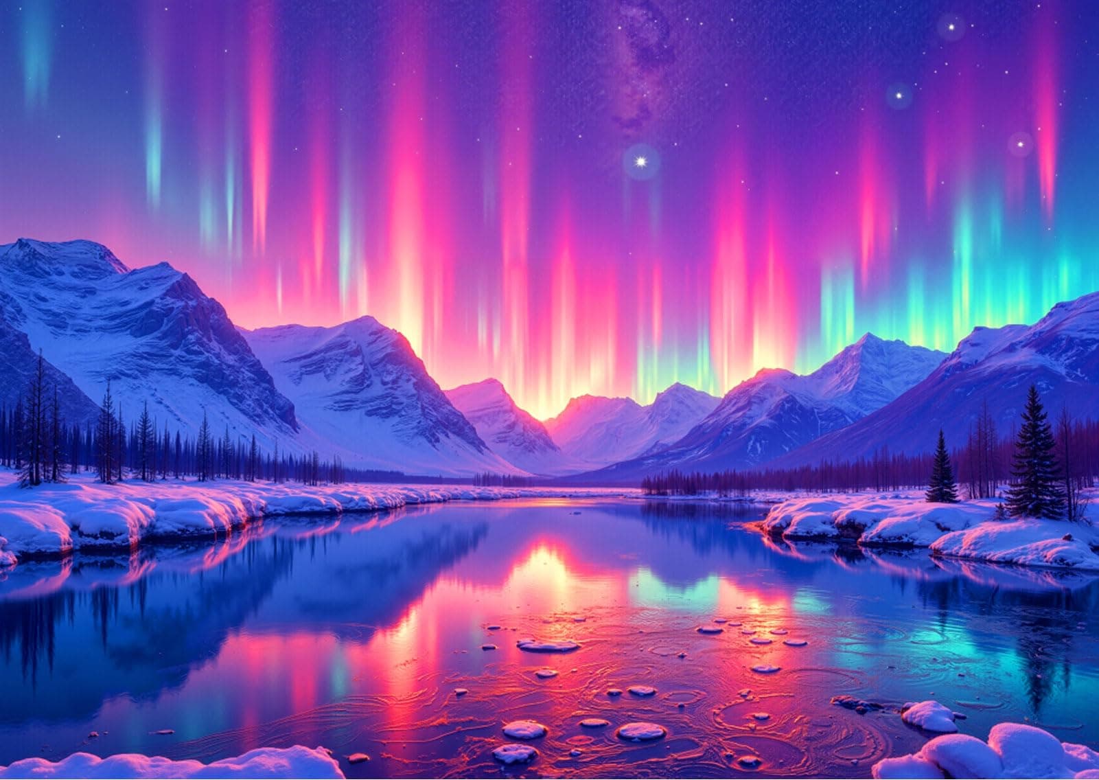 1000 Piece Aurora Borealis Puzzle for Adults - Northern Lights Night Sky Snow Mountain Lake Landscape Jigsaw Puzzles, Winter Scenic Puzzles for Adults 1000 Pieces, 28x20 Inch