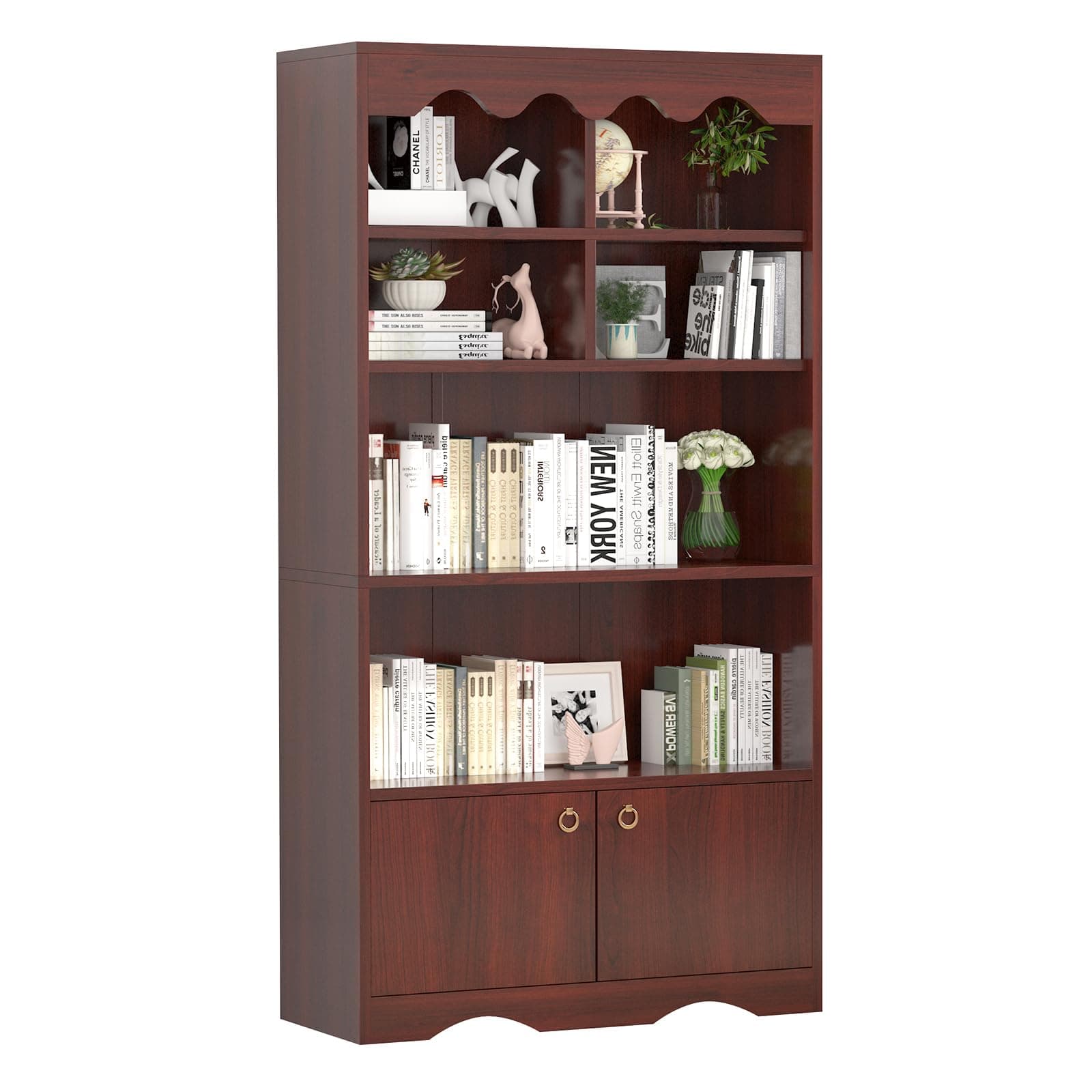 TrailBlaze 63 Inches Tall Brown Bookshelf, 5-Tier Open Bookcase Wood Open Display Floor Bookshelf, Retro Bookshelves Storage Organizer Shelf, Floor Standing Book Shelves for Library, Bedroom, Office