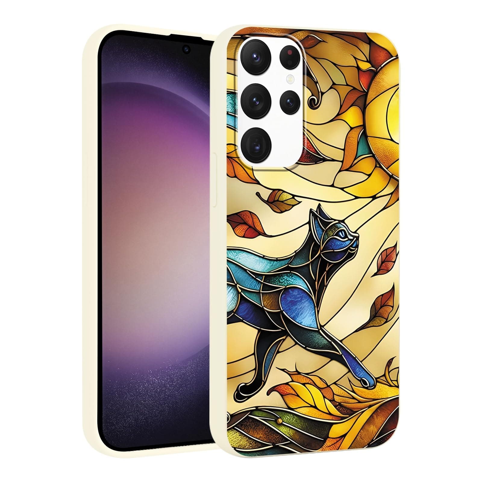 RUMDEY Beige Print Phone Case for Samsung Galaxy S23 5G 6.1", Cute Cartoon Aesthetic Pattern Design Funda with TPU Slim Liquid Silicone Shockproof Protection Soft Cover for Women Girls,Blue Cat