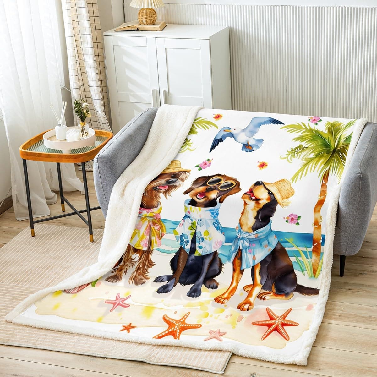Castle Fairy Kawaii Dog Throw Blanket 40x50 Hawaiian Hoilday Beach Sherpa Blanket All Season Puppy Pet Animal Fleece Blanket for Kids Starfish Coconut Tree Blanket Bedroom Decor
