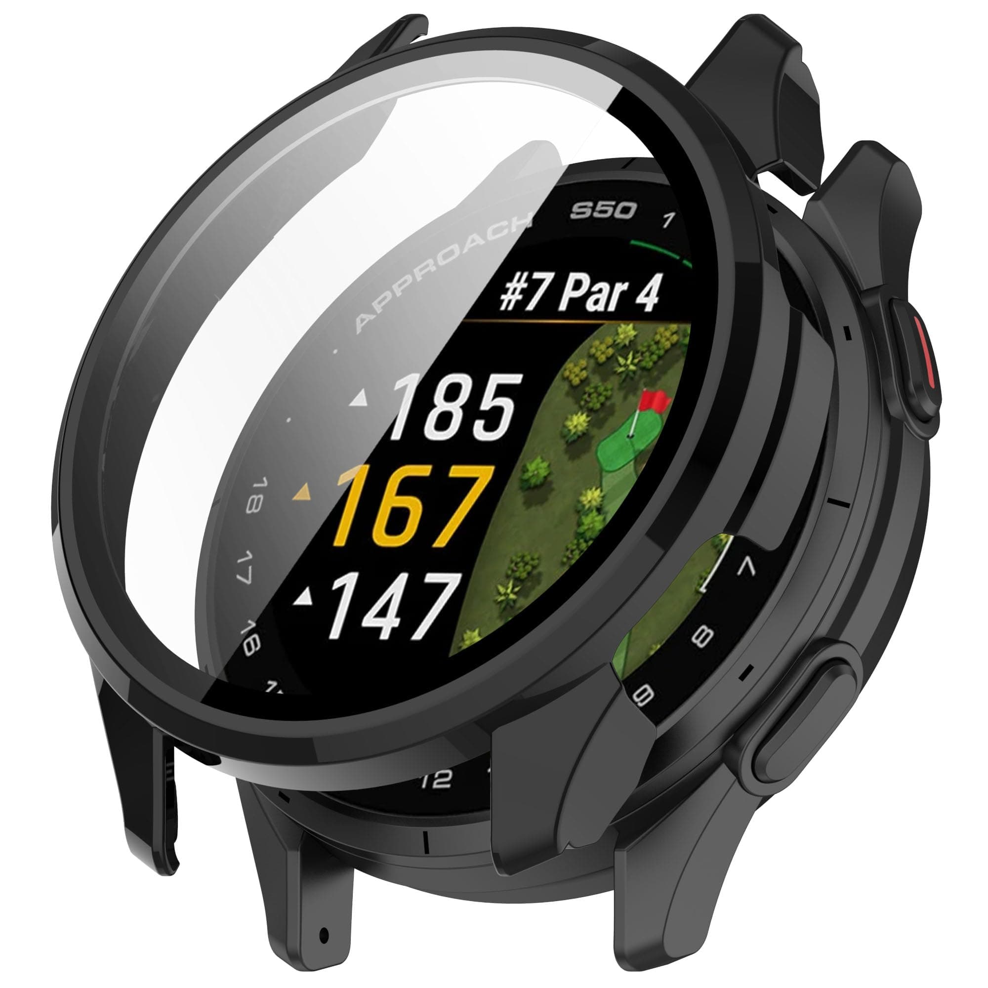 Tempered Glass Protective Case Intended for Garmin Approach S50 Smart Watch, Screen Protector Full-Coverage Bumper for Garmin Approach S50 Smartwatch Cover (Black)