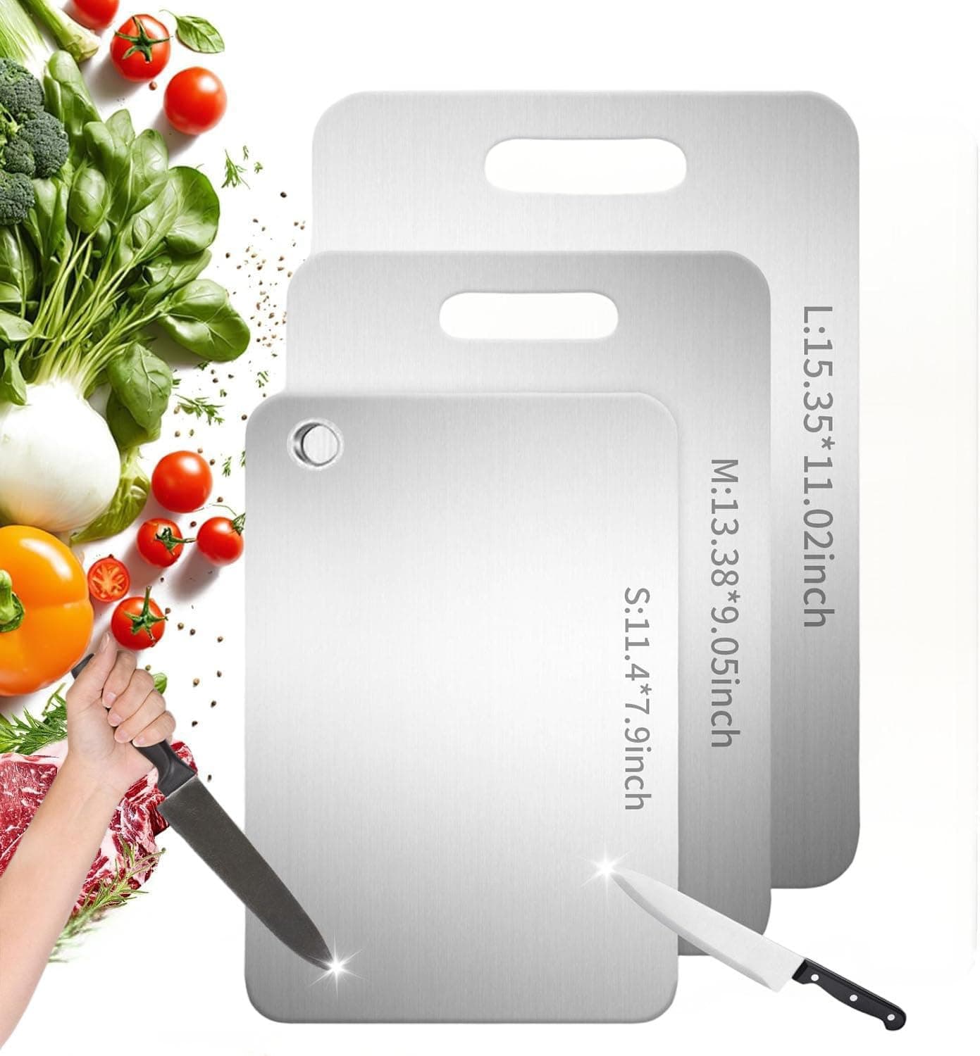 Katuchef Titanium Cutting Boards for Kitchen,Katu Chef Cutting Board,Double-Sided Food-Grade Pure Cut Titanium Chopping Board for Vegetables,Fruits and Meat(3PC:S+M+L)