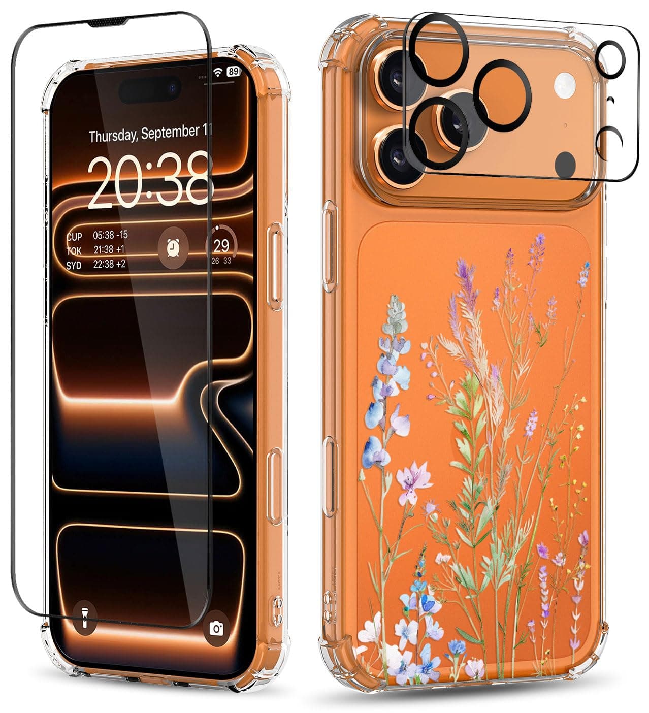 ilnehc for iPhone 17 Pro Case,[3 in 1] with Screen Protector & Camera Lens Protector,Flower Pattern Design,Clear Soft Shockproof Slim Floral Phone Cover for Women Girls 2025 6.3" (Foxtail Grass)