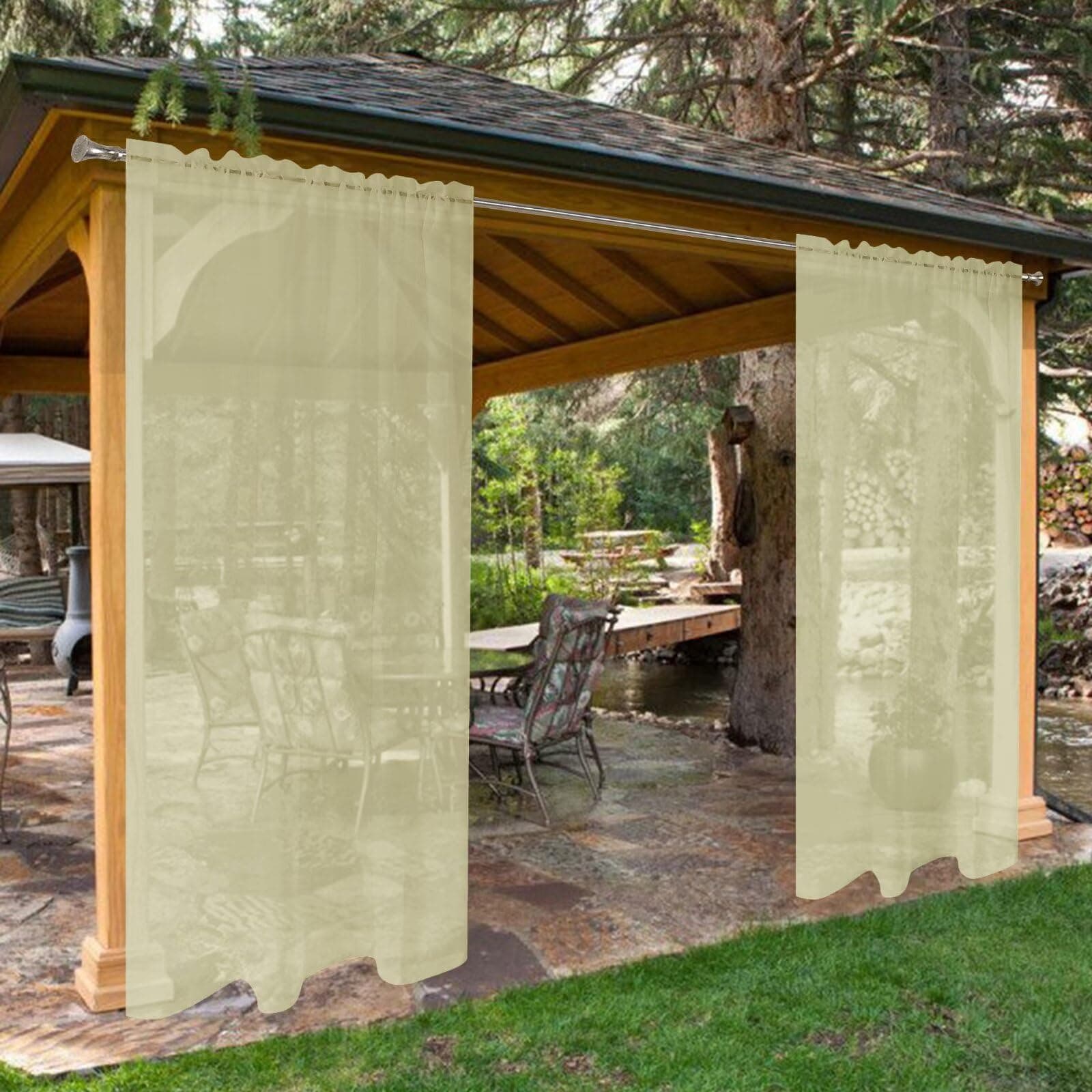 SpaceDresser Waterproof Outdoor Sheer Curtains for Patio - 2 Panels Rod Pocket Indoor Voile Sheer Curtain for Living Room,52W x 108L inch, Sage Green
