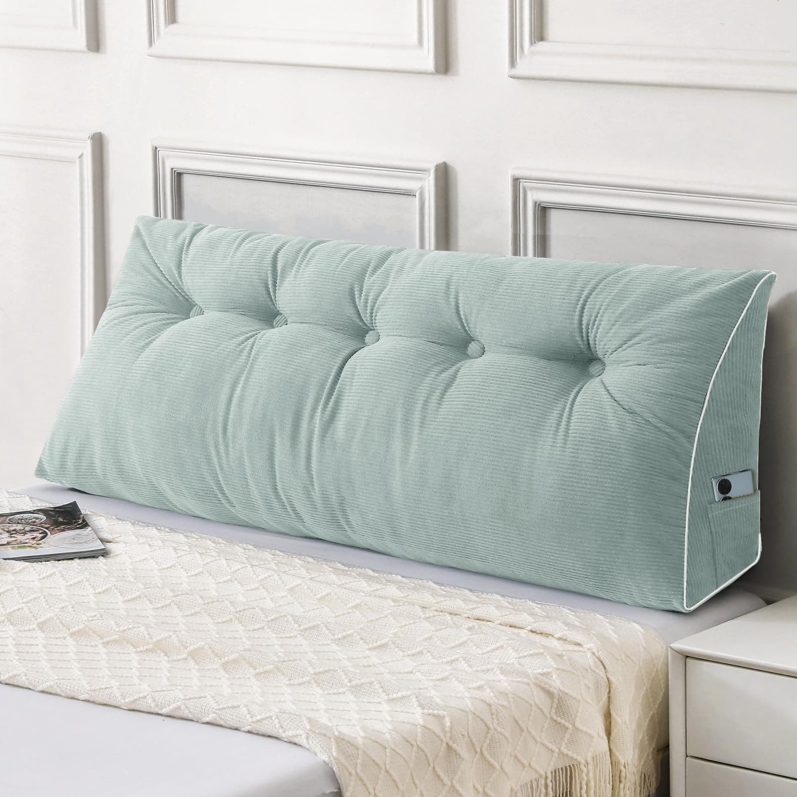 Sasttie Headboard Pillow Queen, Triangular Wedge Pillow Headboard, Wedge Headboard Pillow for Bed Sofa, Daybed Pillows for Sitting up, Reading or Working with Removable Cover, Mint Green