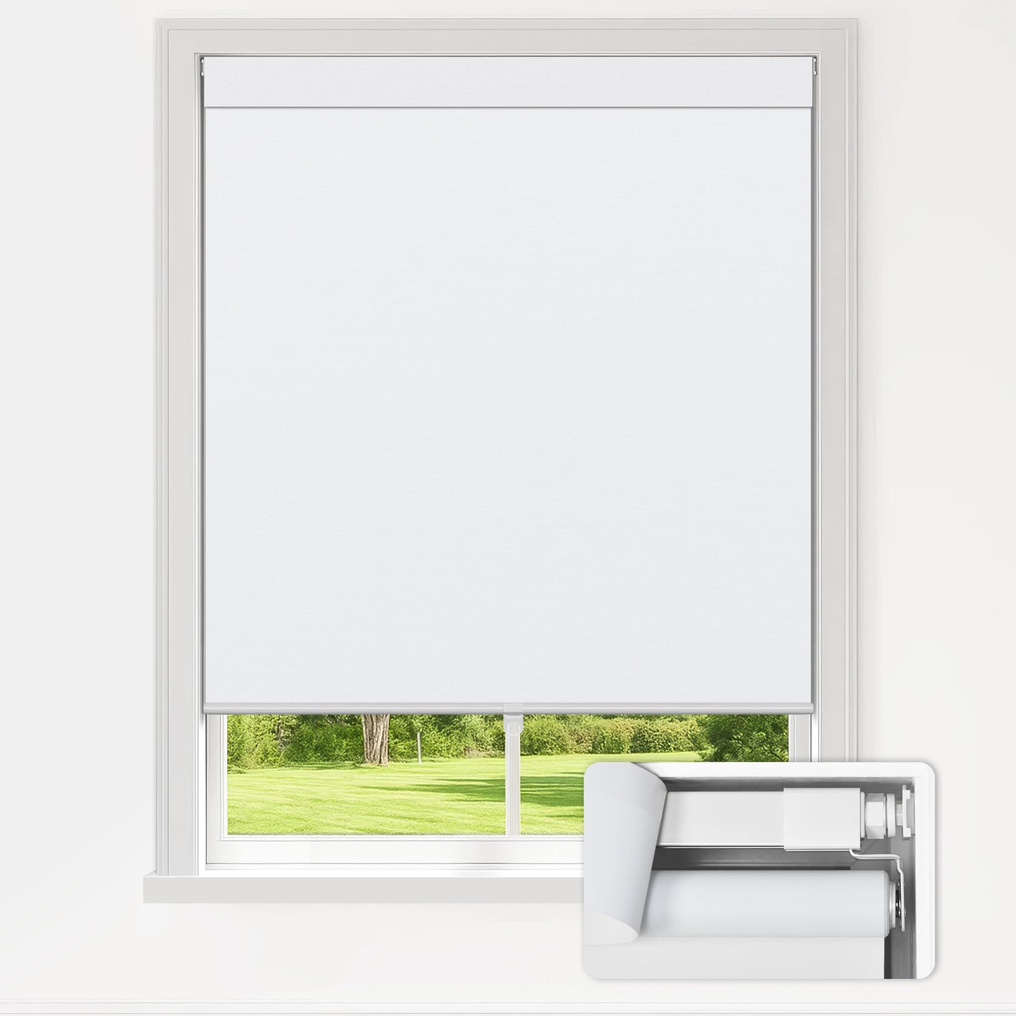 LazBlinds No Drill Blinds for Indoor Windows, Blackout Roller Shades, Cordless Window Blackout Blinds, Thermal Insulated Fabric UV Protection for Home and Office, 40" W x 72" H, White