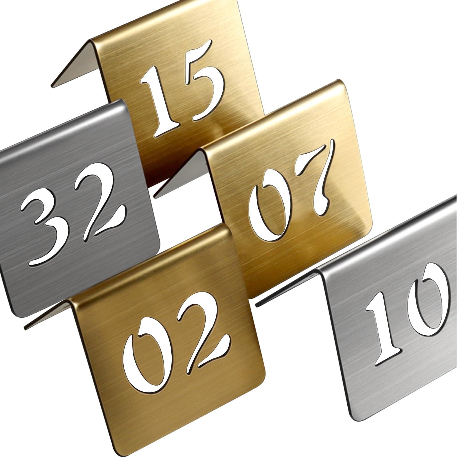 Metal Place Cards Stackable Tent Style Table Numbers, Restaurant Double Sided Table Tent for Restaurant, Cafe, Banquet, Wedding, Self-Standing Table Cards, 5pcs Number Plate, Silver(Gold 6cm,21-25)