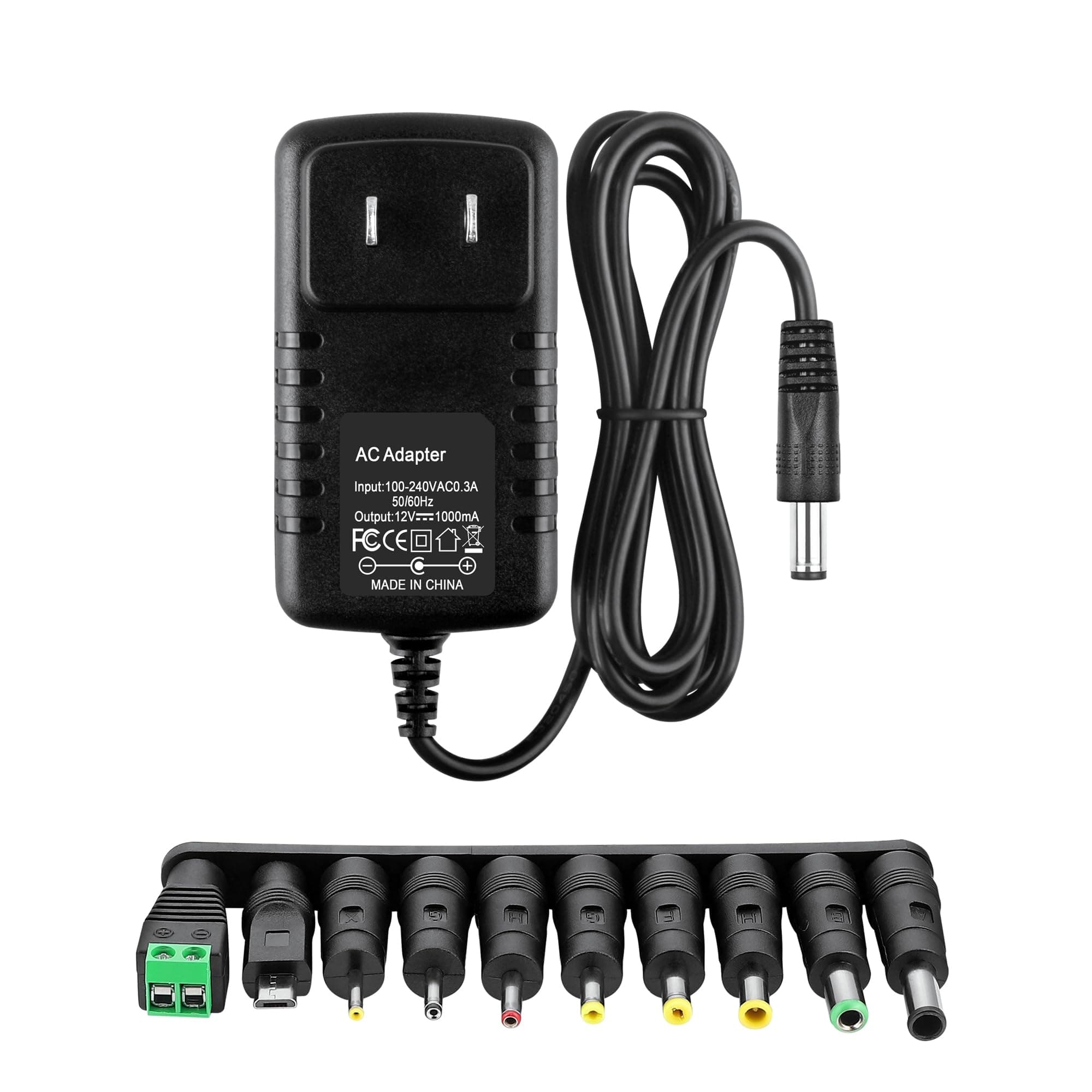Acdctek 12V 1A Power Supply AC Adapter 12 Volt Charger Universal Power Adapter for DC in 12V Power Cord with 10 Interchangeable Jacks for 1000mA 900mA 800mA 600mA 500mA 400mA 300mA 100mA Electronic
