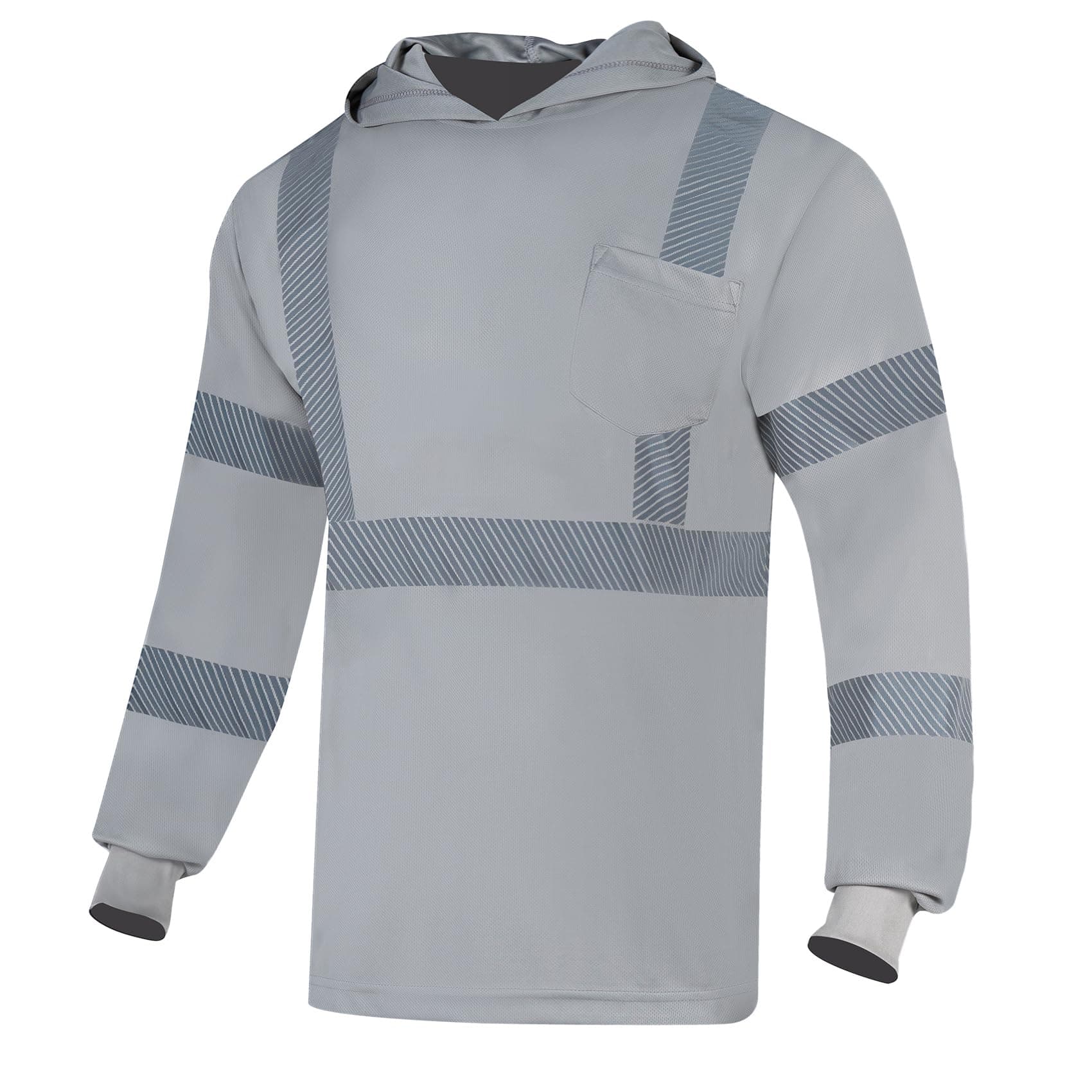 VENDACE Safety Reflective High Visibility Long Sleeve Shirts Hi Vis Construction Work T Shirts for Men with Hood(Grey,L)