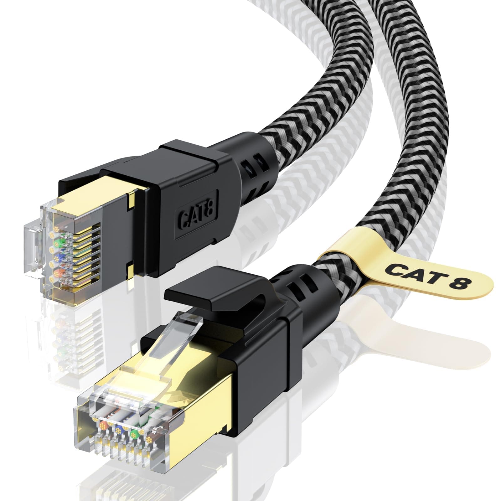 CABNEER Cat 8 Ethernet Cable 5FT, High-Speed Braided Internet Cable Network Cord with Gold Plated RJ45 Connector 40Gbps 2000Mhz Heavy Duty LAN Cable Shielded Indoor