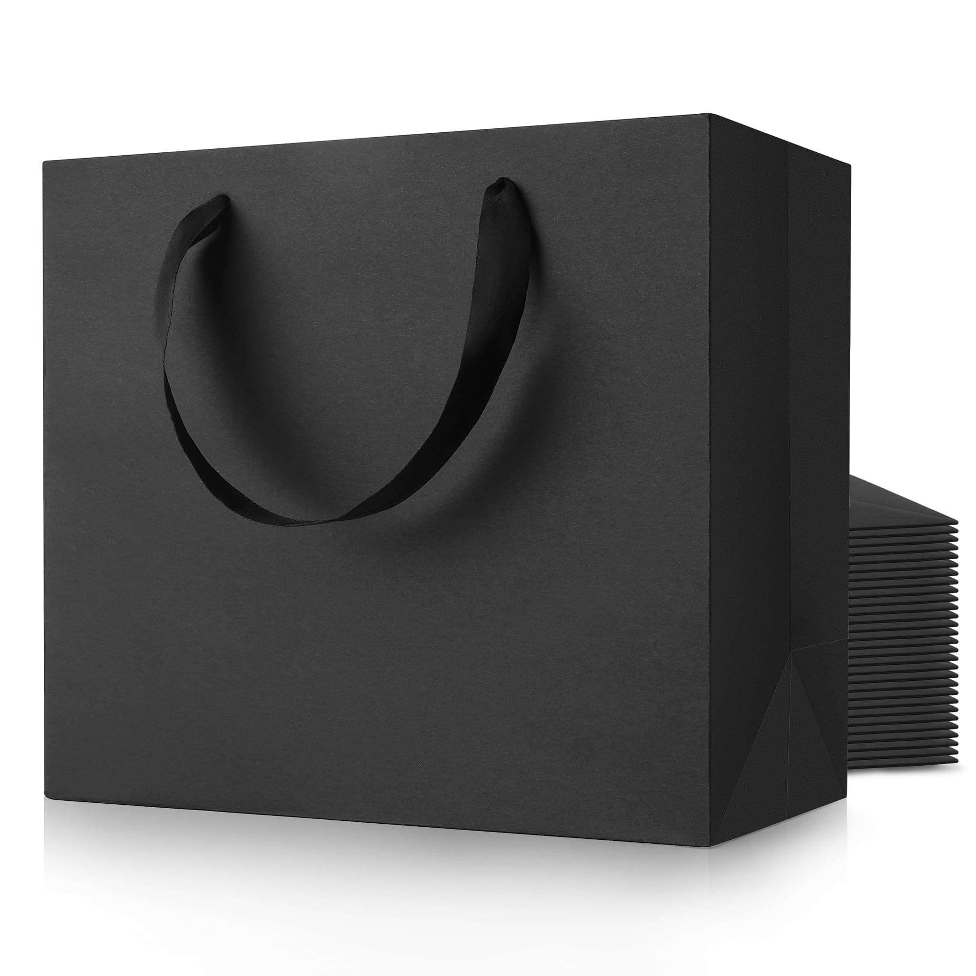 MOXARYSU Black Gift Bags With Handles: 12.5x4.5x11 Inch 30pcs Large Paper Gags Bulk For Party Shopping Birthday Wedding (30)