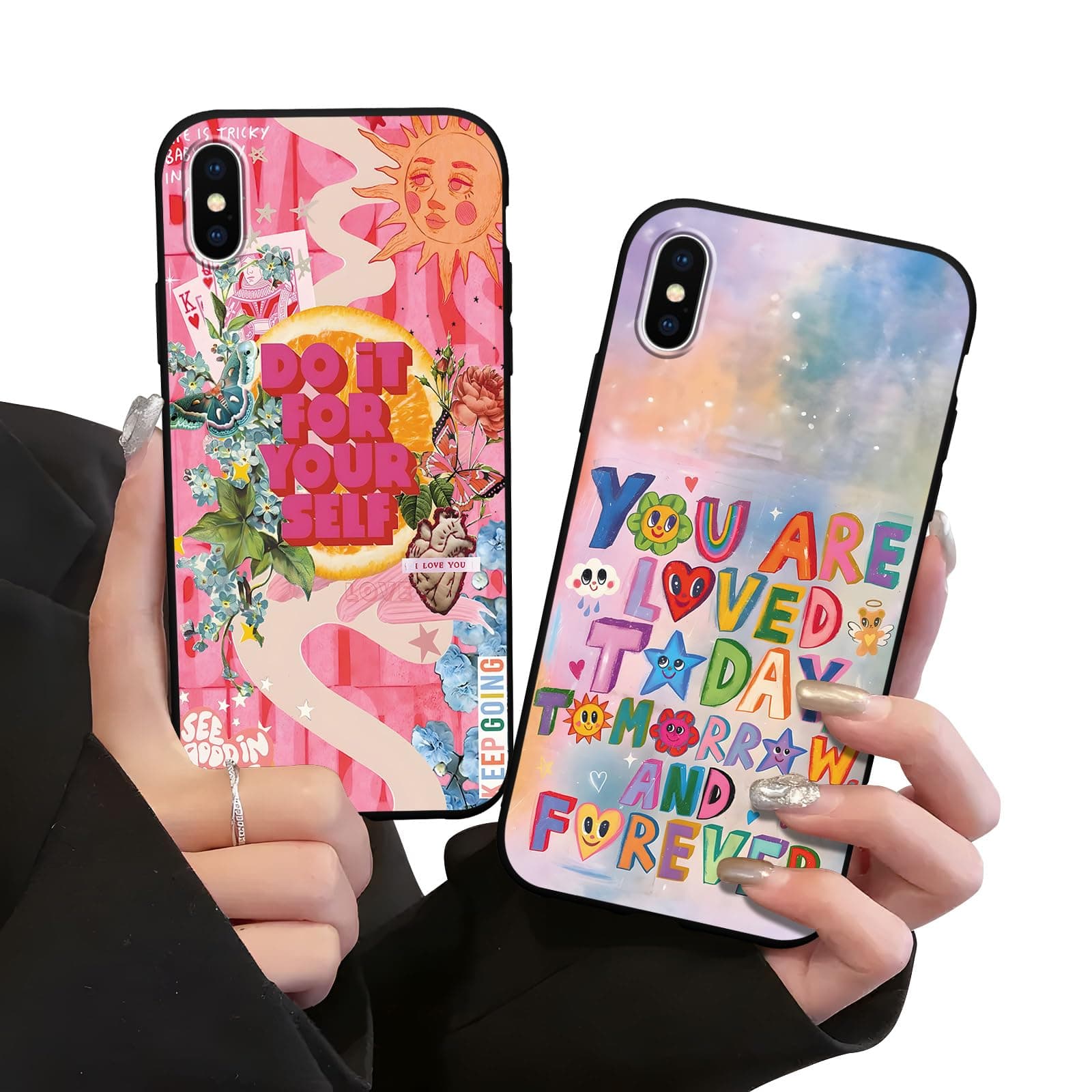 Zrutru 2 Pack Summer Phone Cases for iPhone X/XS Art Pattern Design Funda for Girls Women Boy Men,Aesthetic Summer Preppy Shockproof Cover Case for iPhone X 5.8 Inch