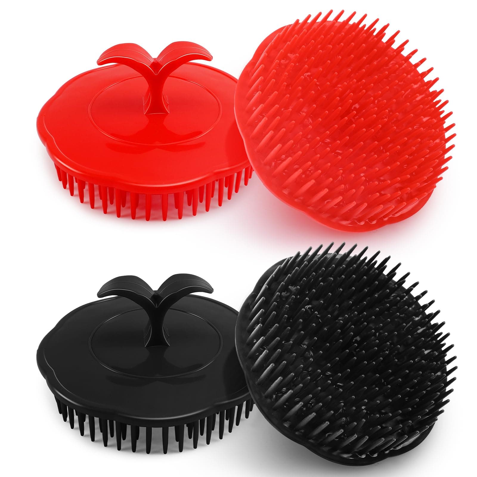 NICEMOVIC 4 Pack Scalp Scrubber Shampoo Scalp Massager Brush, Shower Hair Brush Head Scrubber for Wet or Dry Hair Deep Cleaning, Massage Tool for Women Men and Kids (2x Black + 2x Red)