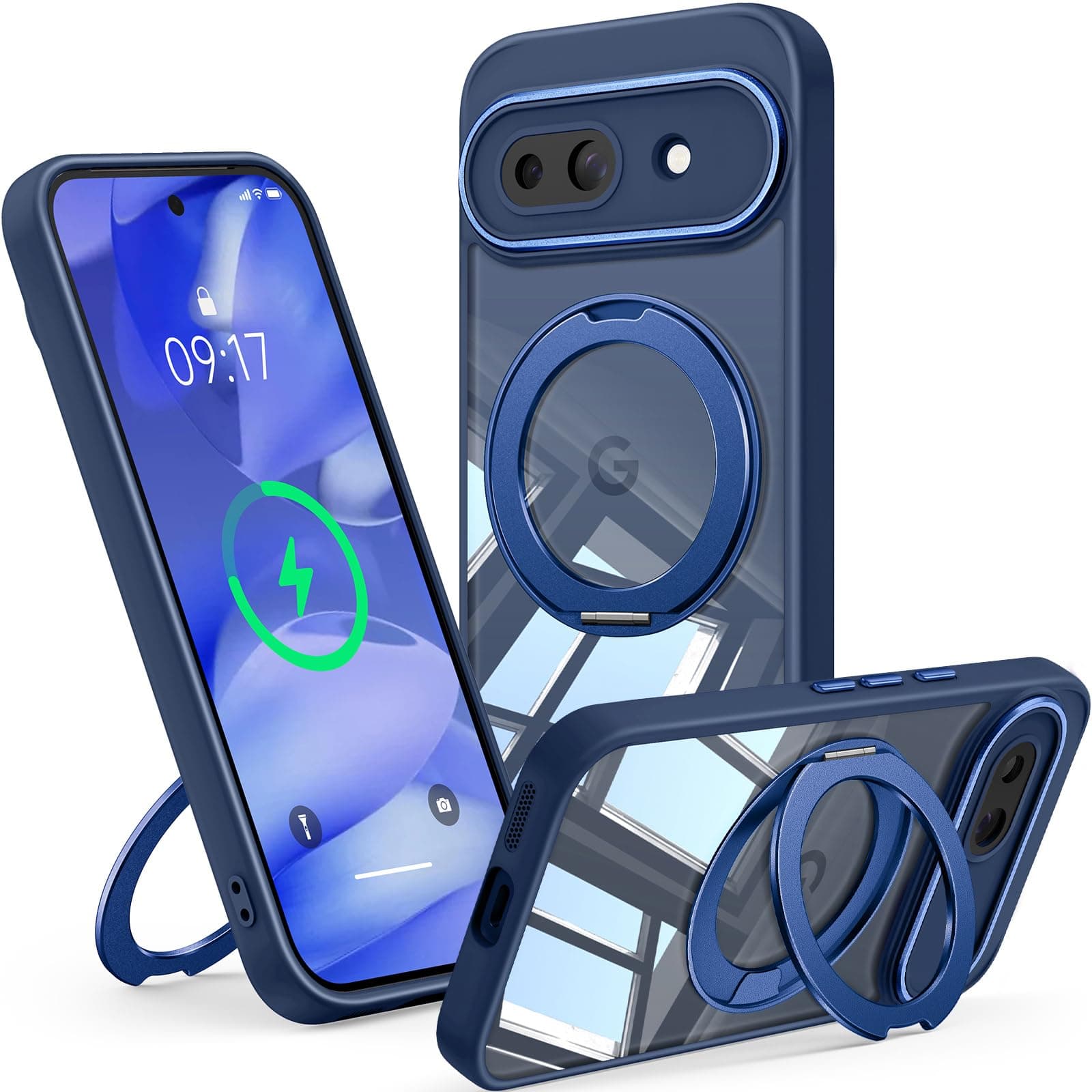 360° Magnetic Stand Case for Google Pixel 9A 【Fit for MagSafe & Pixelsnap】 Cover with Ring Holder 【Shockproof Protective】 Cell Phone Google Pixel 9A Case - Blue