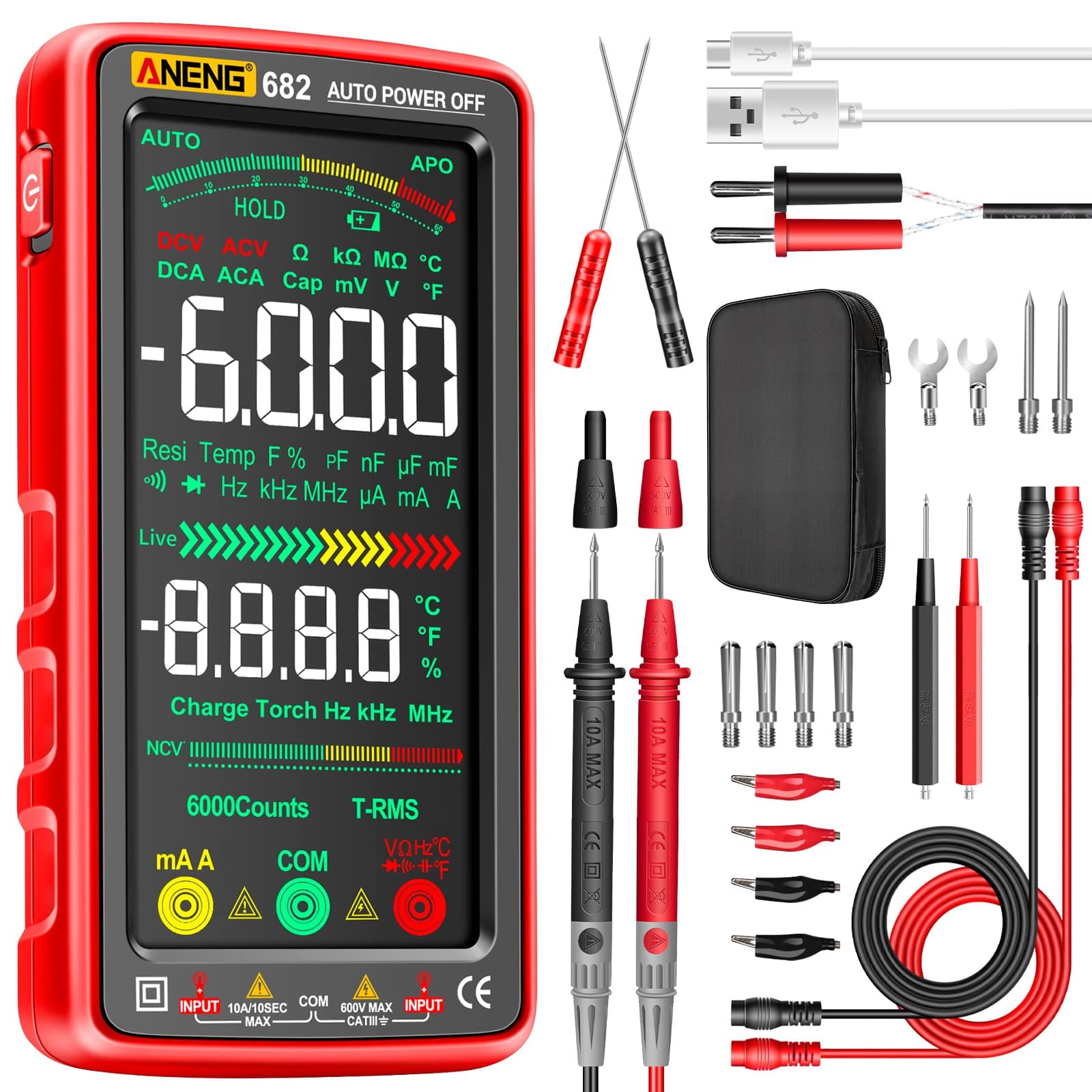 ANENG Multimeter Tester,5.0 Inch Color LCD,TRMS 6000 Count NCV Voltmeter