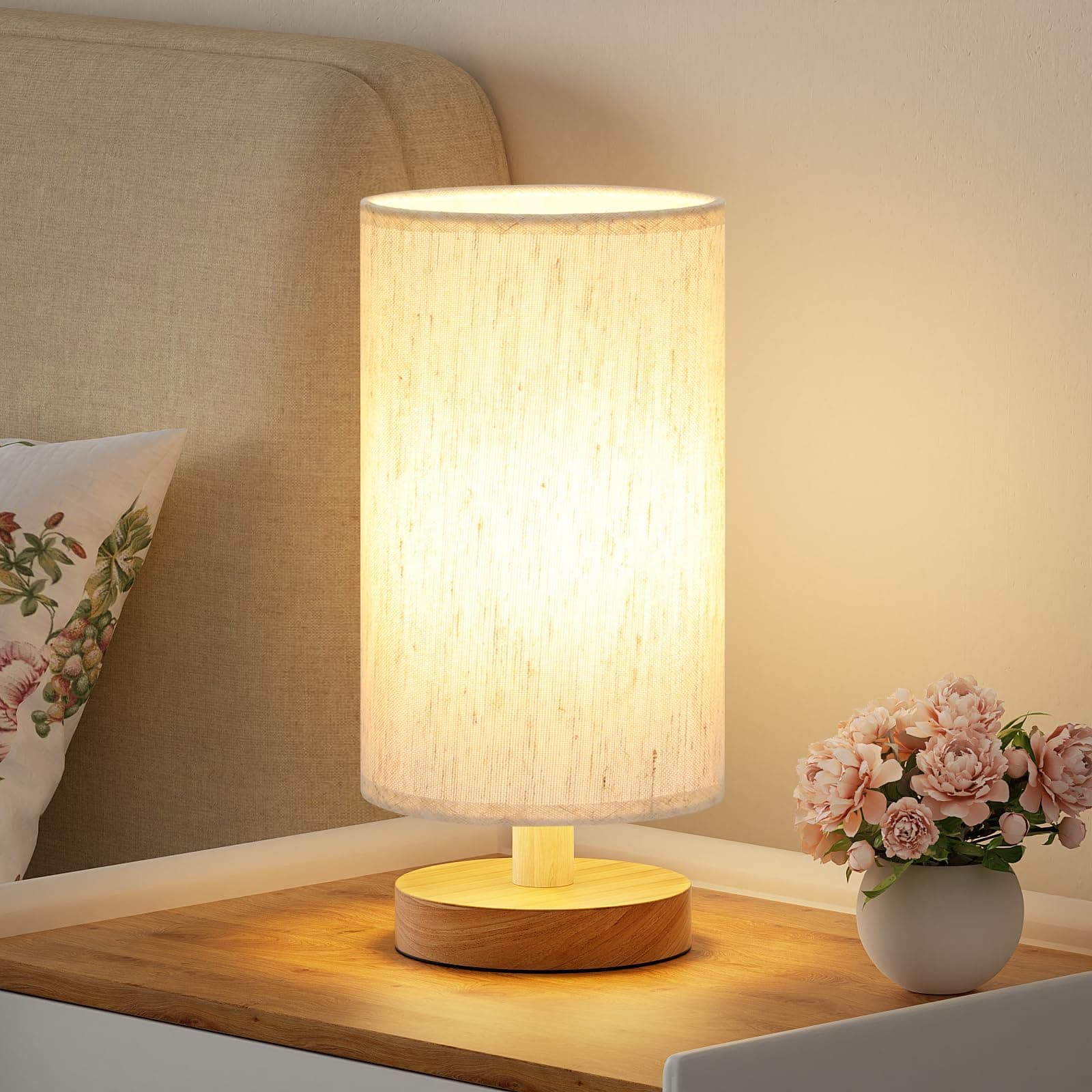 Fenmzee 9" Small Table Lamp for Bedroom - Inline Control with 3000K Blub