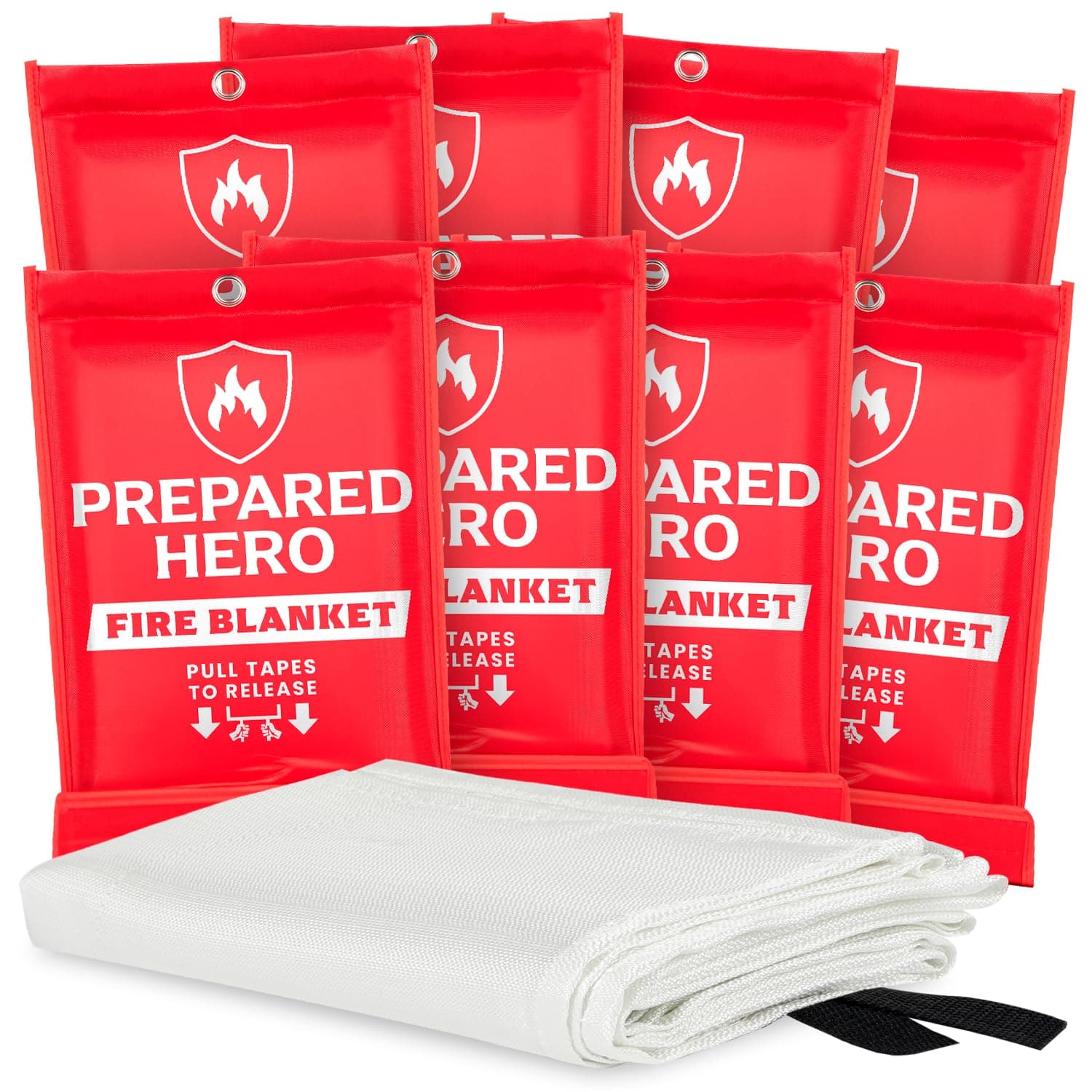 Prepared Hero Emergency Fire Blanket - 8 Pack - Fire Suppression Blanket for Kitchen, 40” x 40” Fire Blanket for Home, Fiberglass Fire Blanket