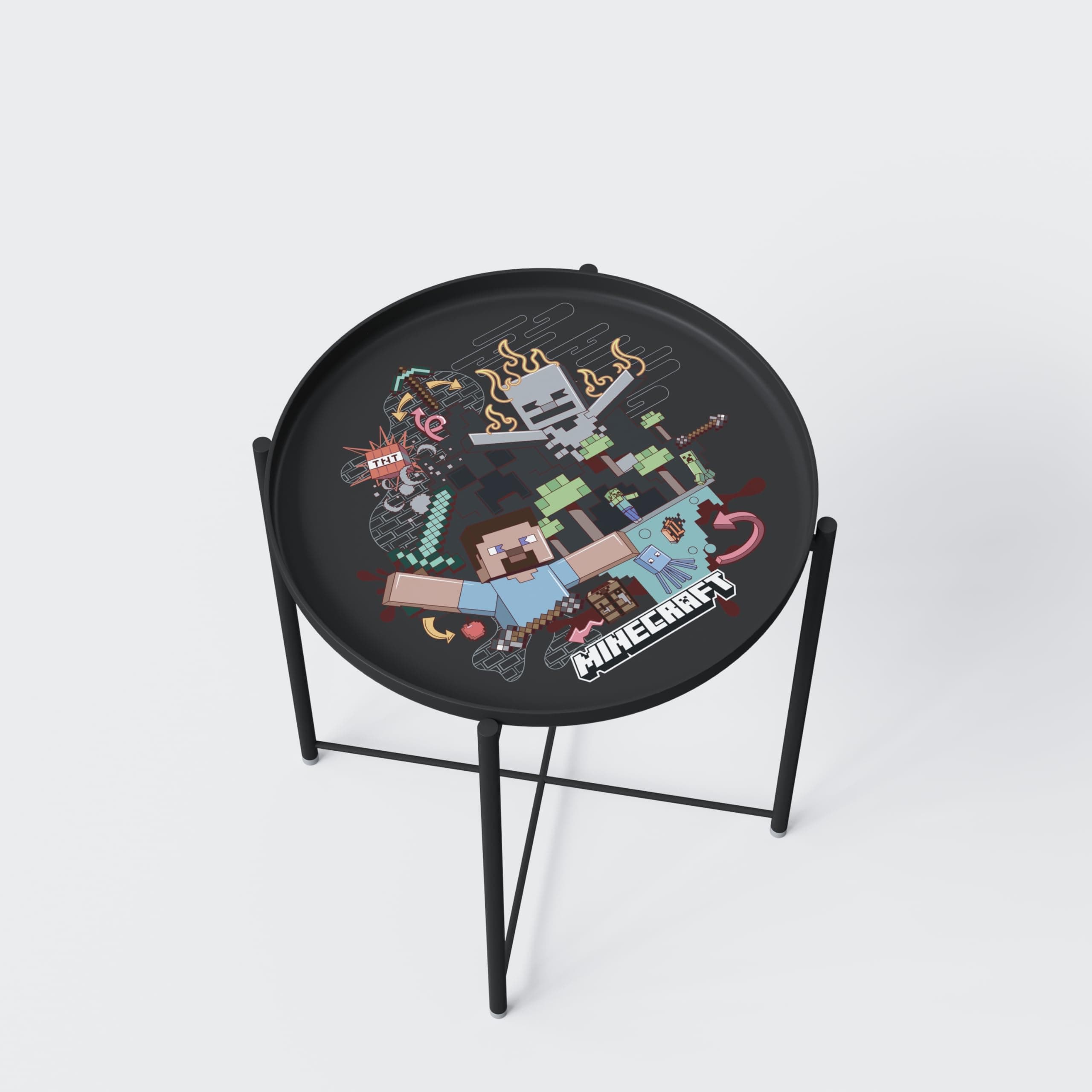 Phoenix Minecraft Side Table – 47cm x 47cm x 51cm - Round Accent Table with Removable Tabletop – Durable Metal Construction with Unique Minecraft Themed Design