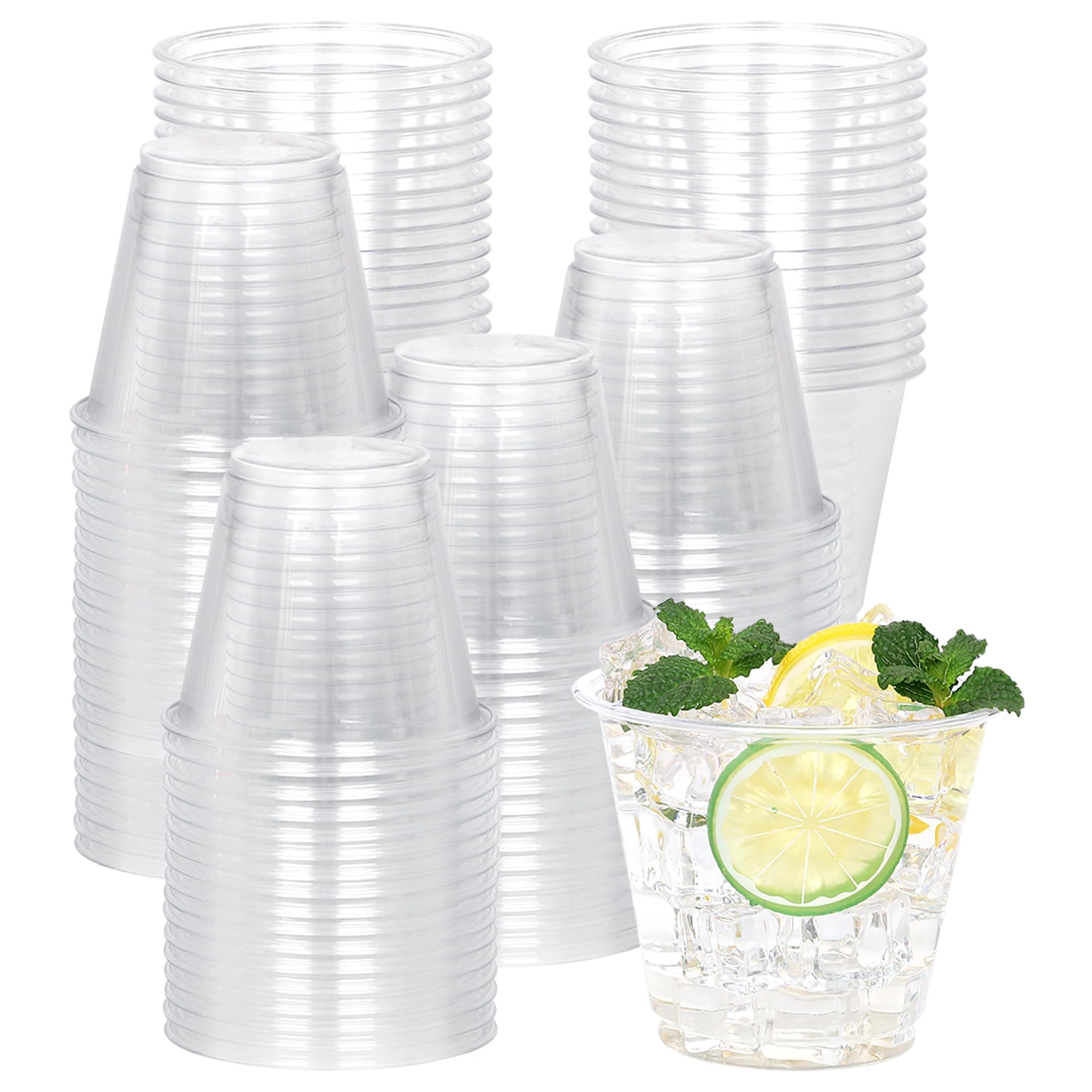 100 Pack 9 OZ Clear Plastic Cups,Disposable Party Plastic Wine Cups,Sturdy Recyclable PET Clear Cocktail Tumblers for Wedding Party,Plastic Cups for Wine Cocktail Punch