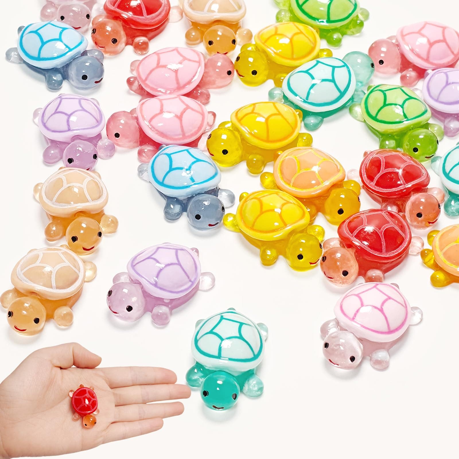 Qoncosy 30PCS Mini Resin Turtles, Small Colorful Turtle Figurines Bulk Set, Tiny Resin Animals for Ocean Theme Party Decor, DIY Crafts, Cake Toppers, Fairy Garden Accessories (10 Vibrant Colors)