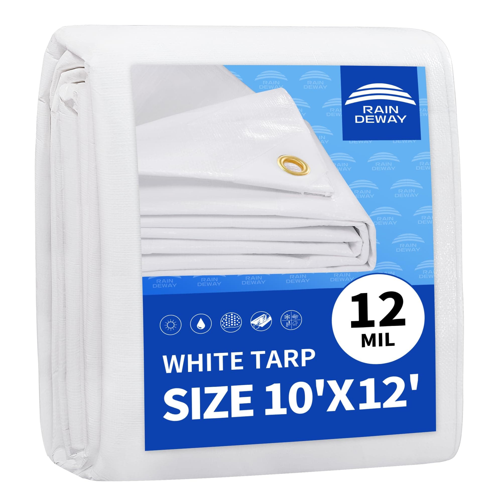 RAINDEWAY 10x12 Feet Heavy Duty White Tarp 12 Mil Waterproof Poly Tarps
