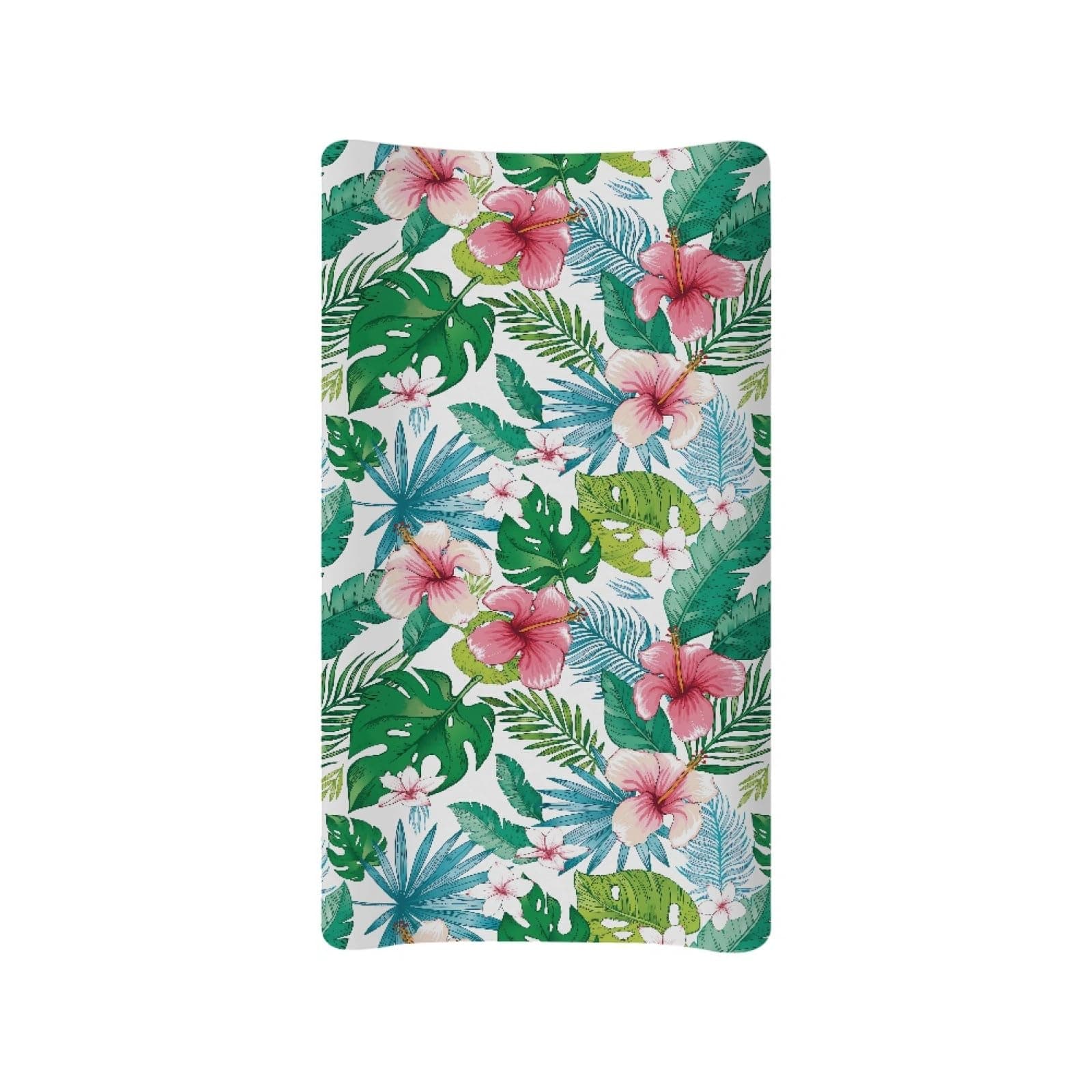 SCRAWLGOD Diaper Baby Changing Pad Cover Lovely Tropical Hibiscus Retro Floral Diaper Changing Table Pad Mats Changing Table Sheets for Girls Boys Stretchy Bassinet Fitted Sheets Breathable, Green