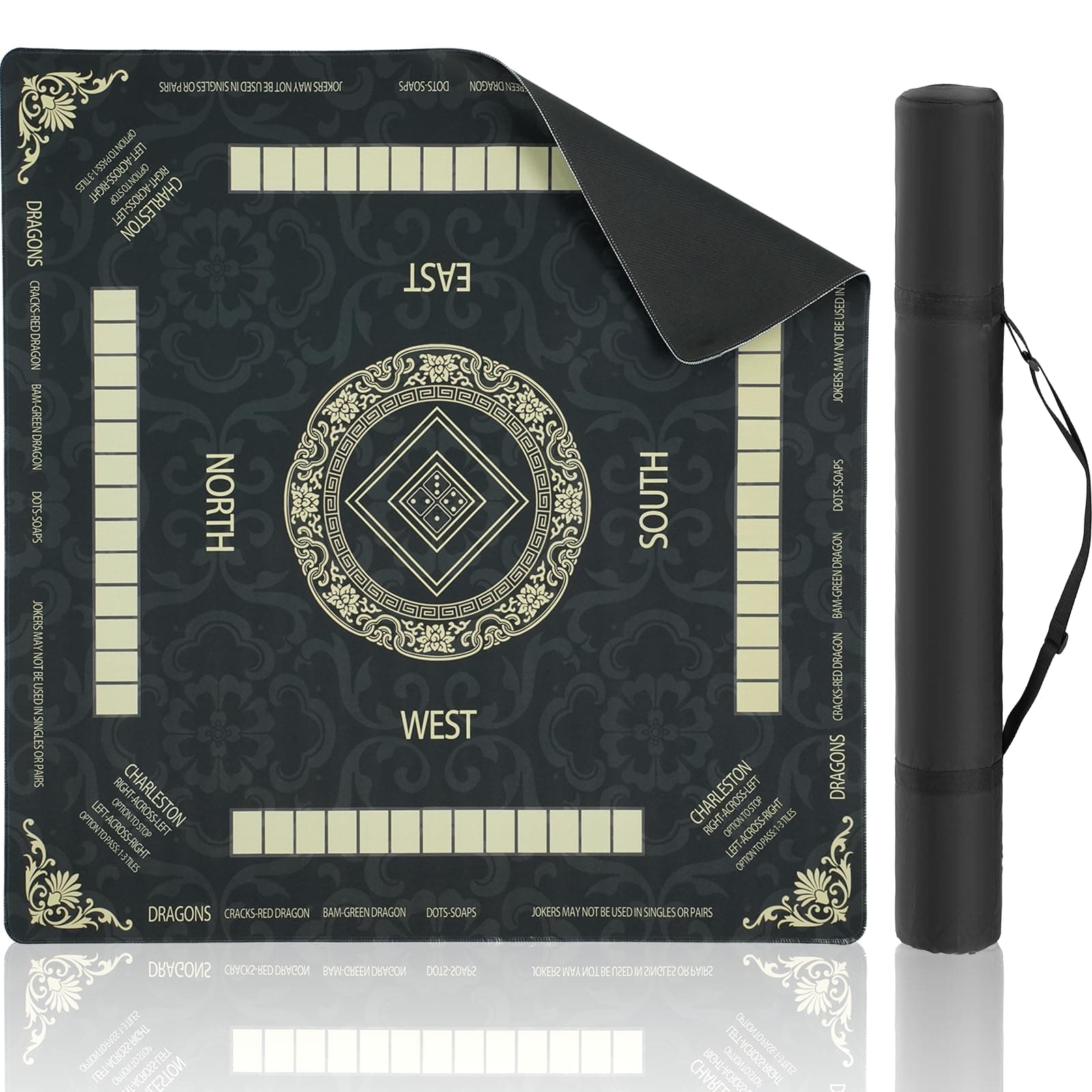 Viluda Mahjong Mat - Anti-Slip Noise Reduction Thicken Gaming Mat Mahjong Mat for Table with Carrying Bag 32.6x32.6x0.12 Inch for Mahjong/Poker/Board Games/Card Games/Dominoes (Black)