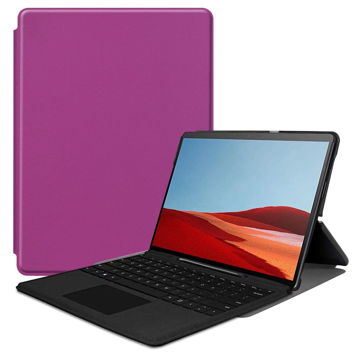 SZLONKOU Tablet Cover for Microsoft Surface Pro X 13" (2021/2020/2019 Release),Ultra Slim Lightweight Leather Case for Microsoft Surface Pro X,Compatible with Type Cover Keyboard (Purple)