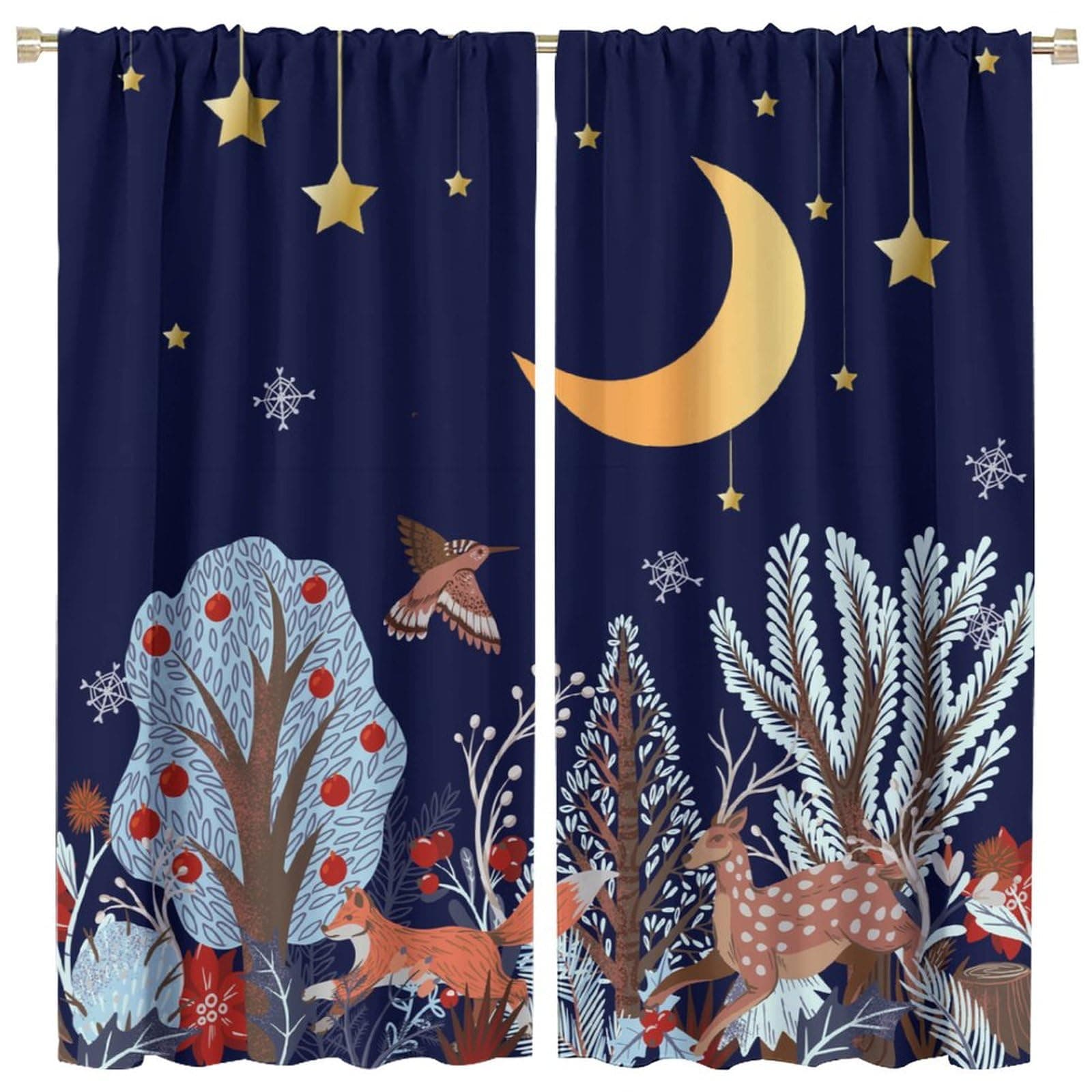 YCness Rustic Animal Curtains, Wild Forest Animal Bear Fox Deer Kids Window Treatments for Living Room Bedroom, Farmhouse Woodland Blackout Drapes 2 Panel Sets, 42x63 Inch, Style-6