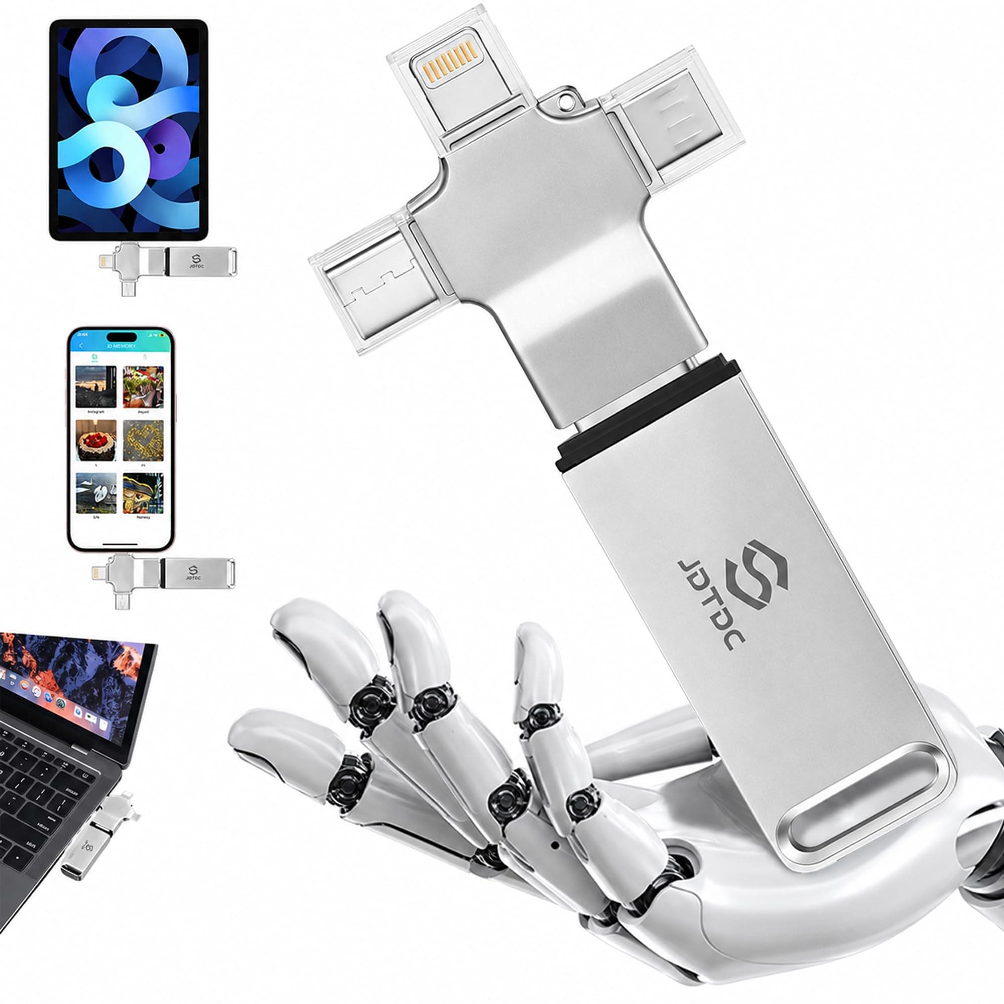 256GB All in 1 Photo Stick for All Devices, Plug & Auto Backup Flash Drive