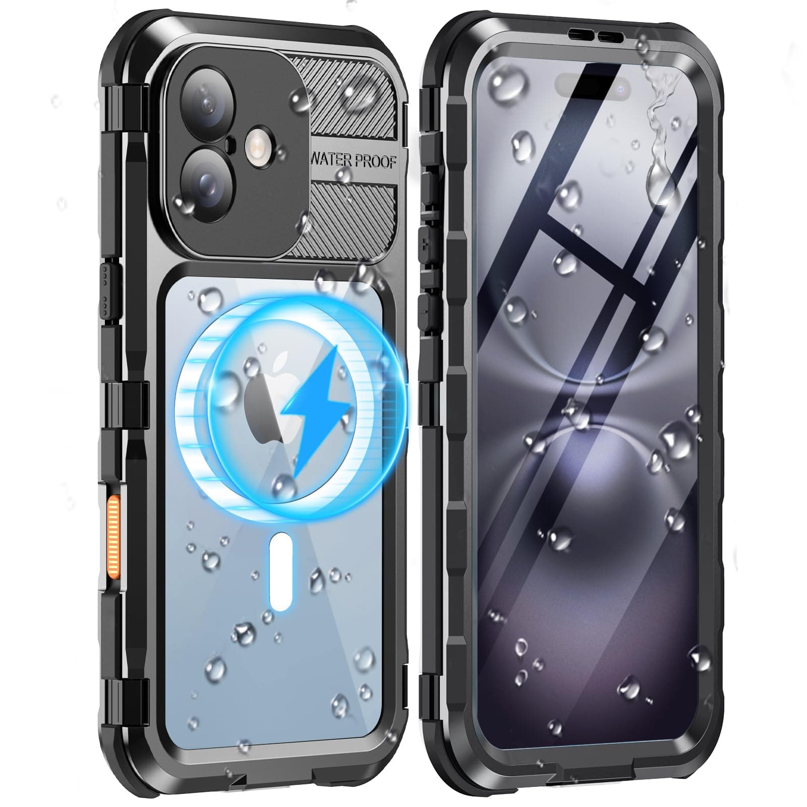 WIFORT for iPhone 16 Plus Waterproof Case - Metal Heavy Duty [Built-in Screen Protector] [14FT Military Shockproof] [Fit for MagSafe], IP68 Full Body Rugged Water Proof Magnetic Cover, 6.7" Black