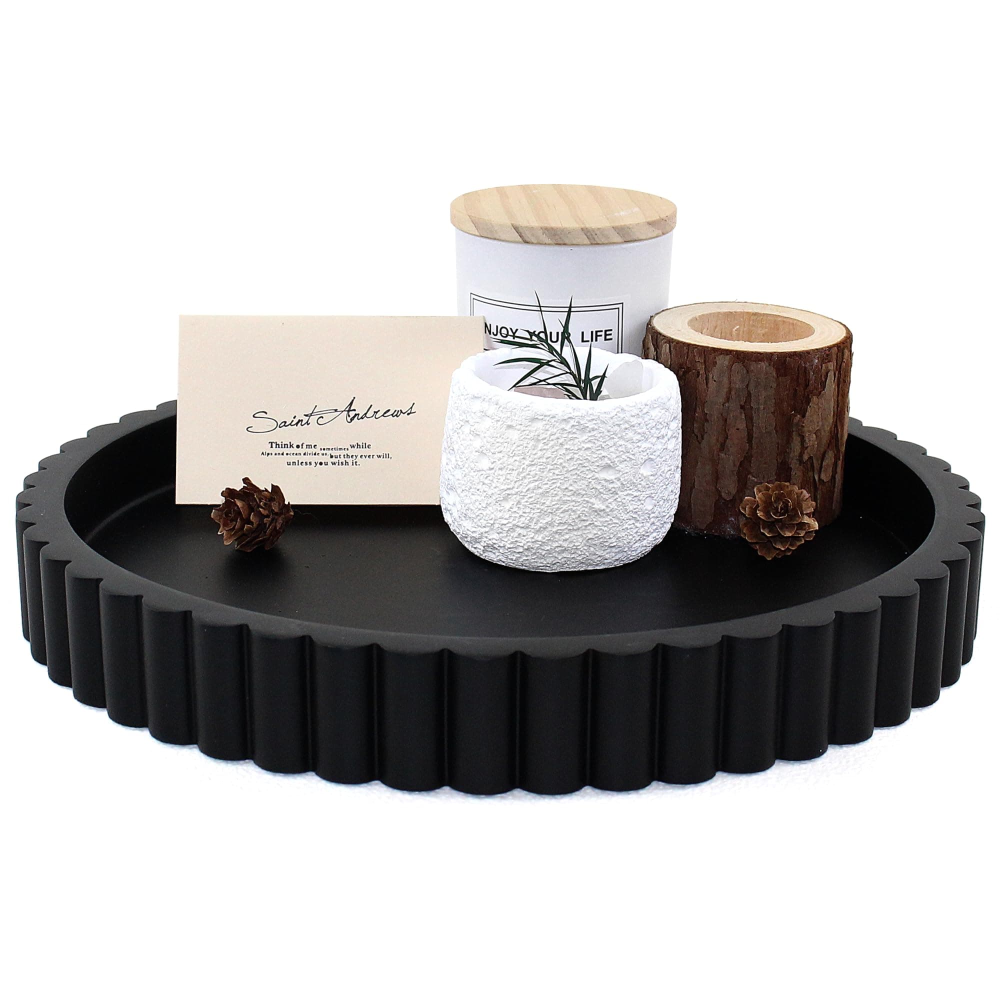 Round Decorative Tray for Coffee Table Decor, Circle Tray Decor 11" Black