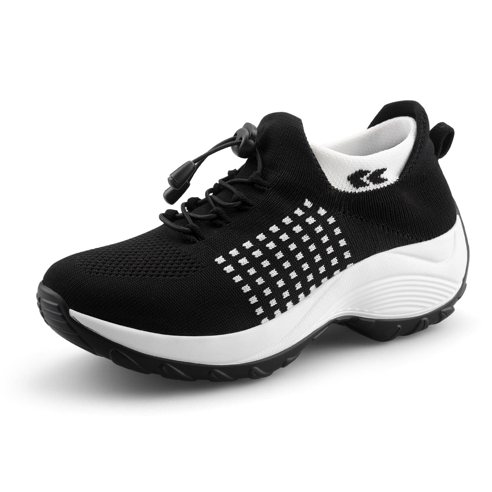 STUNAHOME Orthopedic Sneakers Breathable Women Walking Shoes Slip on Trainers Women's Comfortable Casual Ladies Athletic Shoe Thick Bottom Black-White