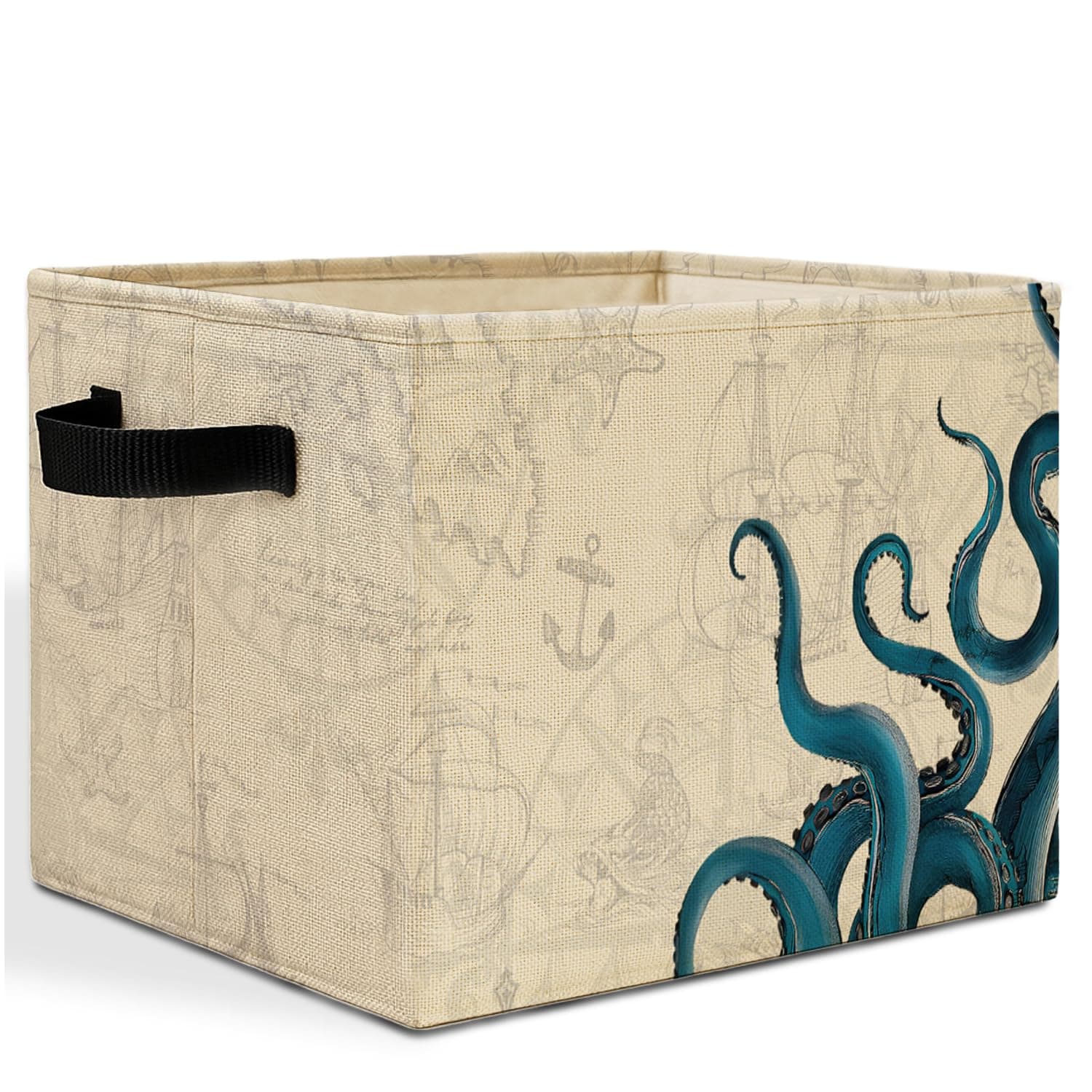 HSIASHENG Vintage Nautical Octopus Storage Bins Box with Handles, Ocean Nursery Decor, Coastal Beach Laundry Basket Hamper Collapsible Clothes Toys Organizer for Kids Room Playroom Bathroom