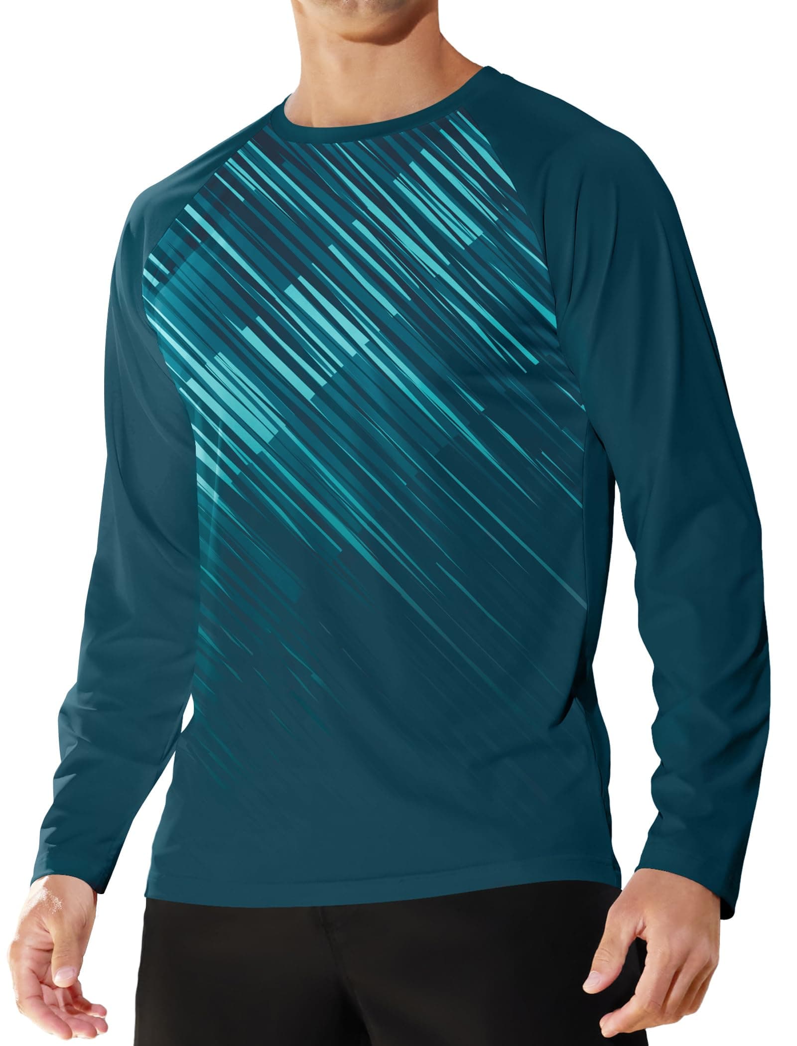APTRO Men’s T-Shirts Gym Top for Men Rash Guard Shirts UPF 50+ Athletic Breathable Running Tops Quick Dry Long Sleeve Blue Strip Dark Green L