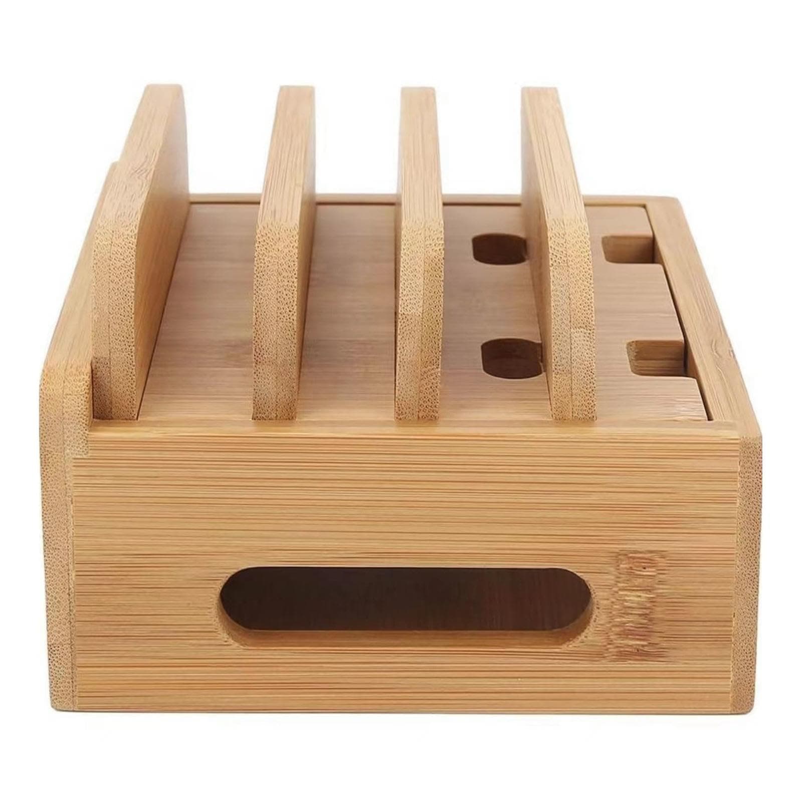Wooden Desktop Charging Station Organizer - Multi Device Docking Stand with Cord Box for Laptops, Phones, Tablets - Home Office Use