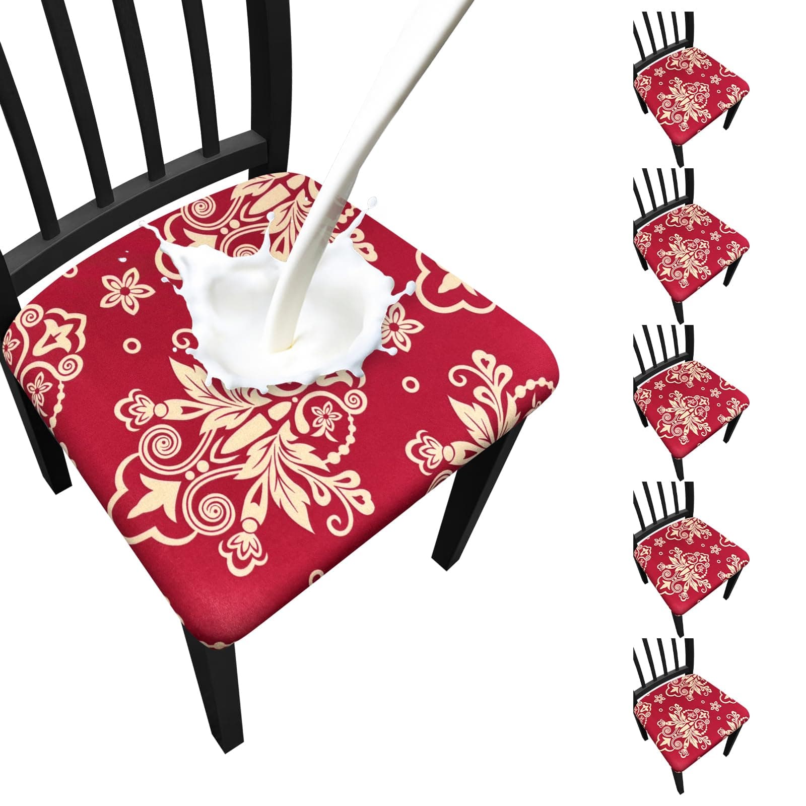Fafua Waterproof Dining Chair Seat Covers Set of 6, Stretch Removable Dining Room Seat Covers for Dining Chairs, Kitchen, Hotel, Party