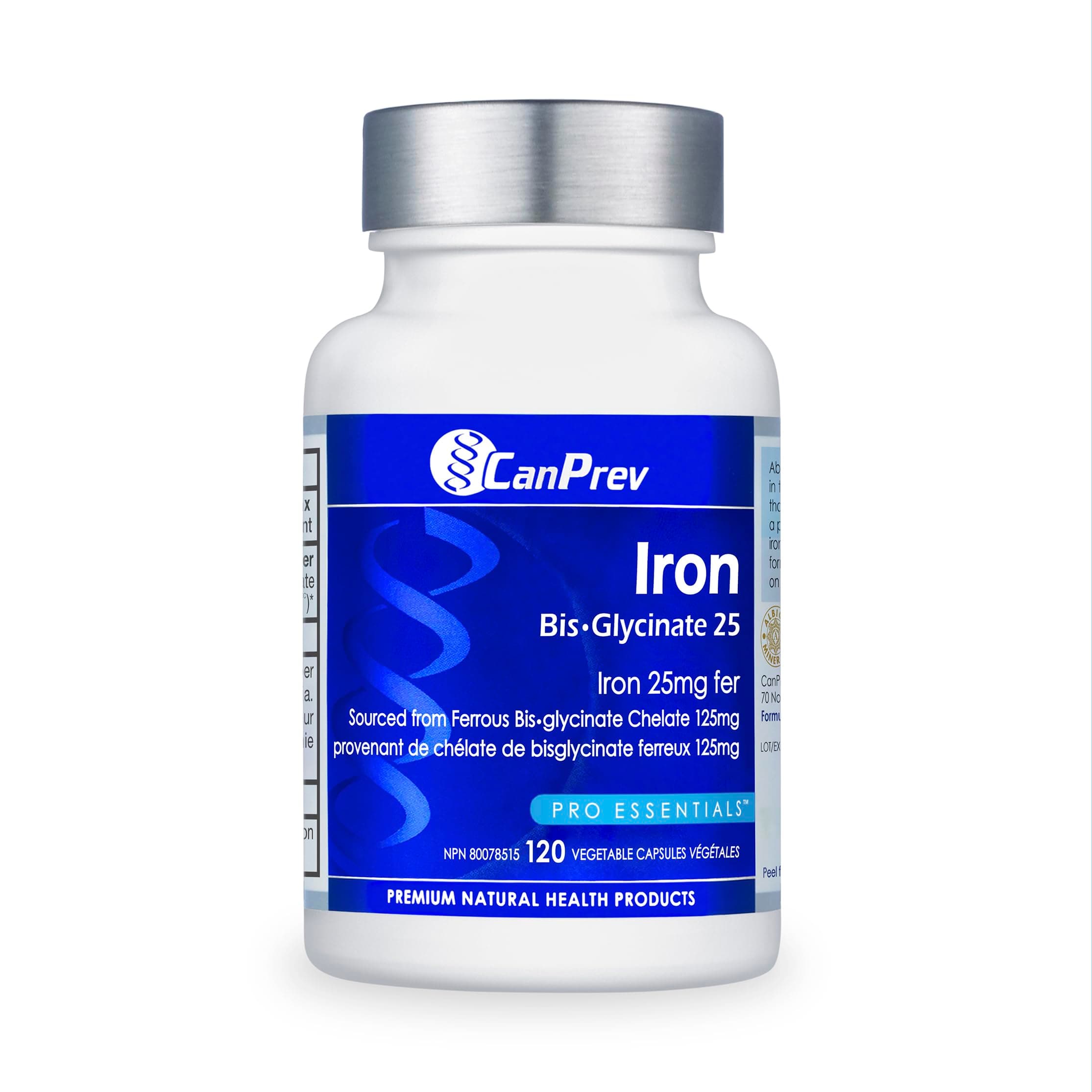 CanPrev Iron Supplement, Bis-Glycinate 25mg, 120 Caps, 120-Day Supply