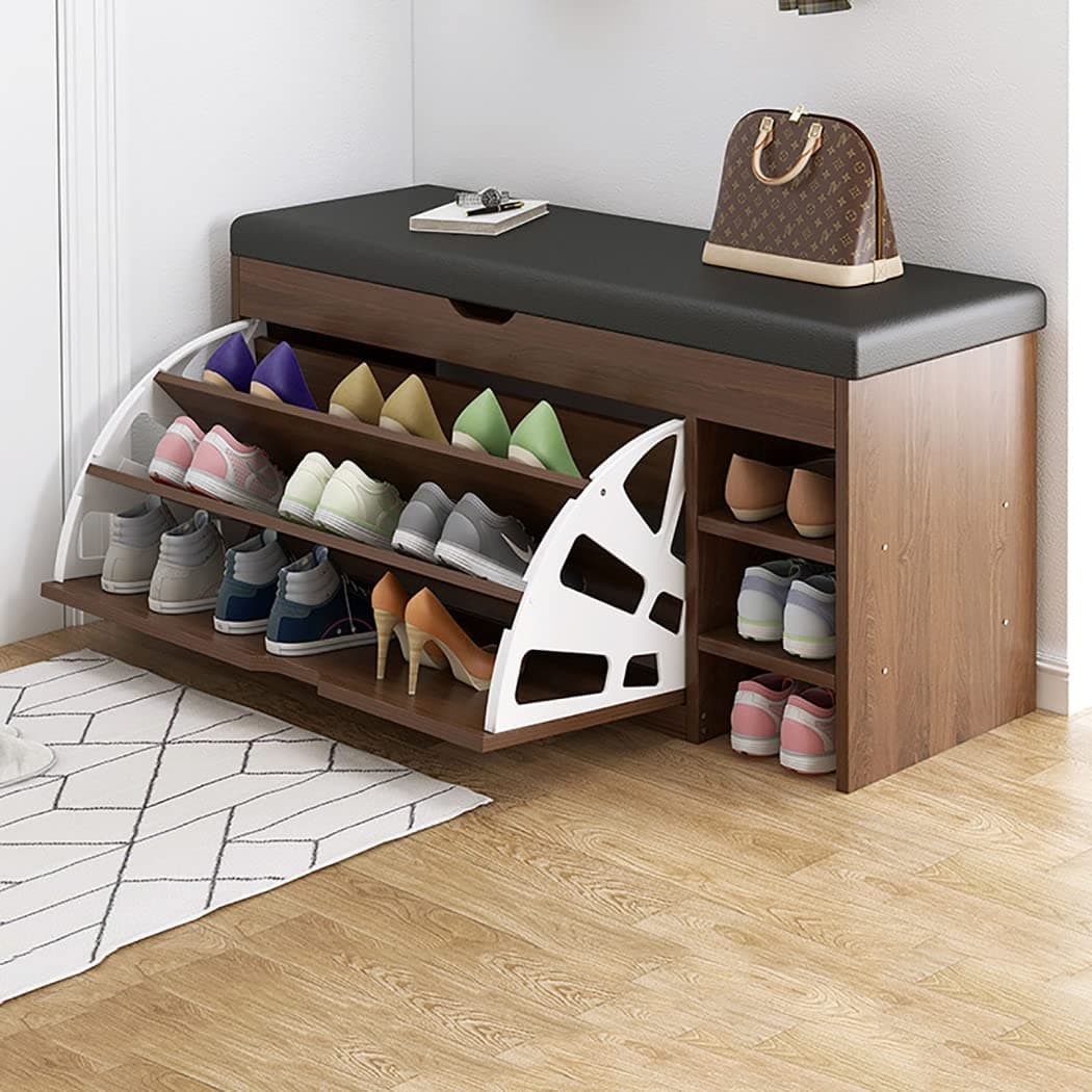 Shoe Rack,Wooden Shoe Storage Bench with Hidden Shoe Rack, Modern Entryway Shoe Cabinet Shoe Organizer Shoe Bench Seat, Comfort Upholstered Bench Seat Entry Shoe Cubby, 60/80/100 * 30 * 51CM