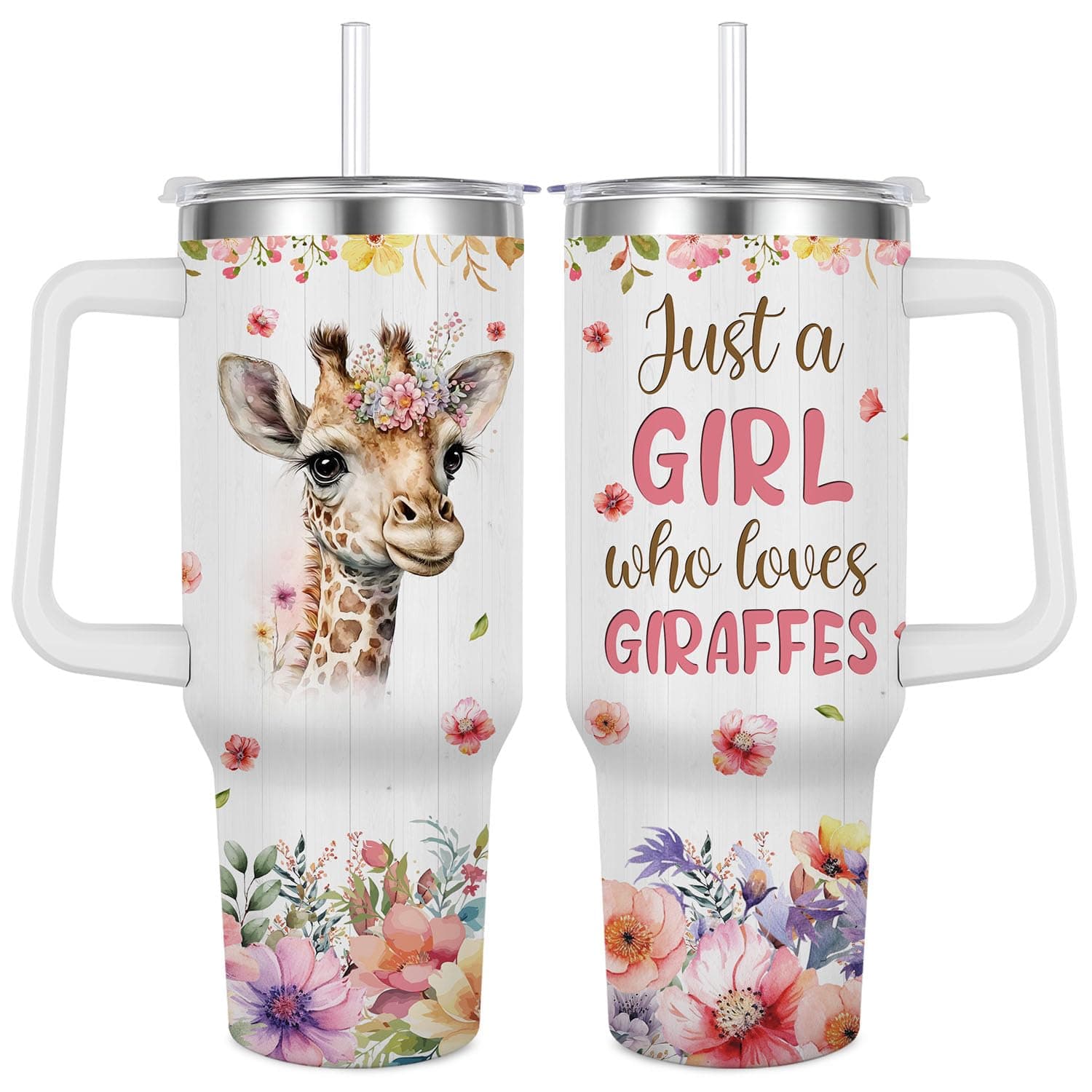 Caiibaoob Giraffe Gift - 40oz Insulated Stainless Steel Travel Mug with Handle
