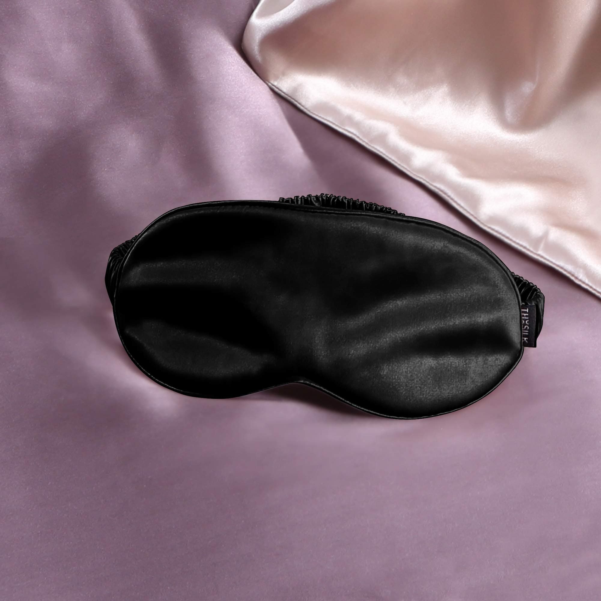 100% Natural Silk Sleep Eye Mask with Elastic Strap 25 Momme, Extremely Soft & Smooth, Blindfold for Full Night Sleep, Travel, Nap (Black)