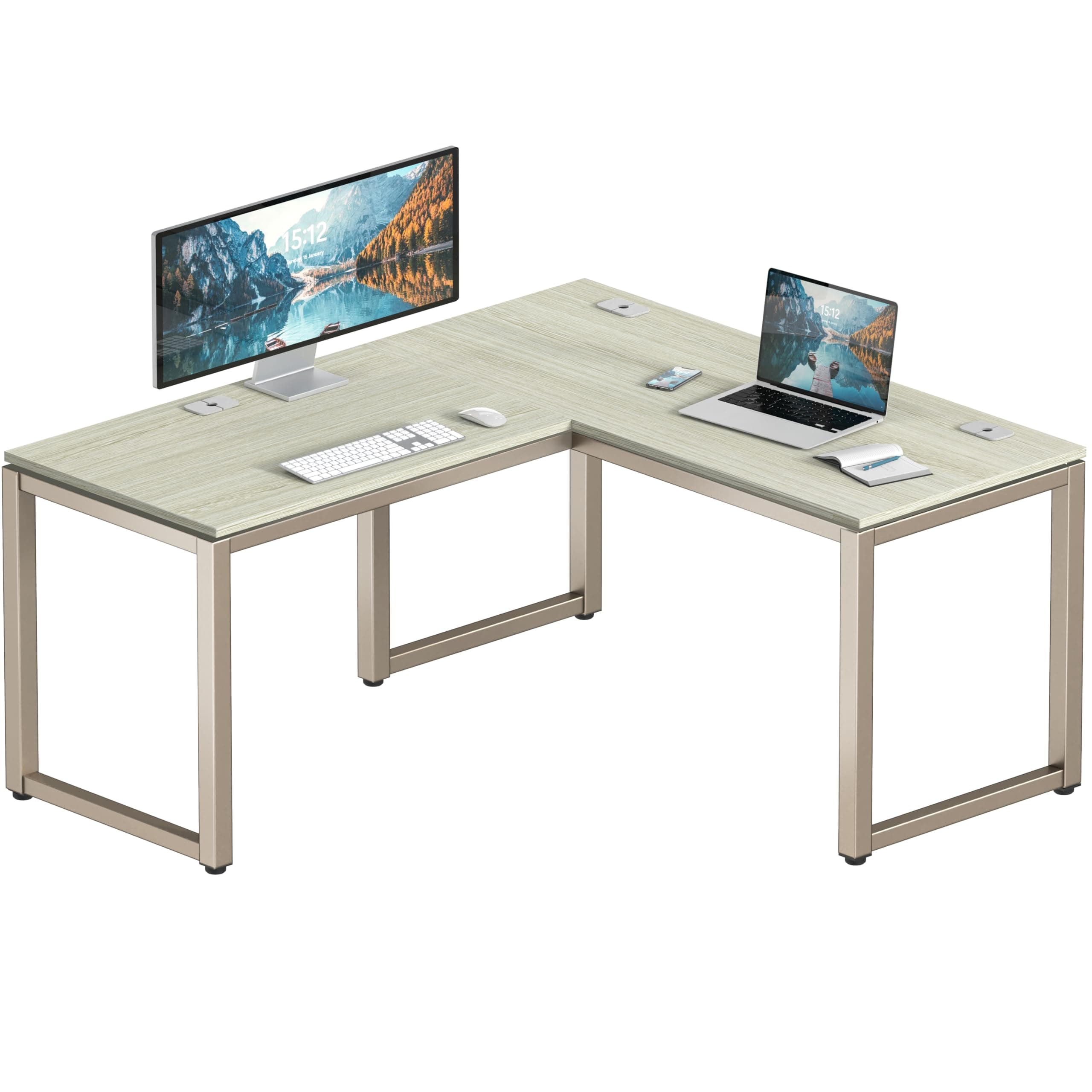 SHW 55 x 60 Commercial-Grade L-Shape Corner Office Computer Desk, Maple
