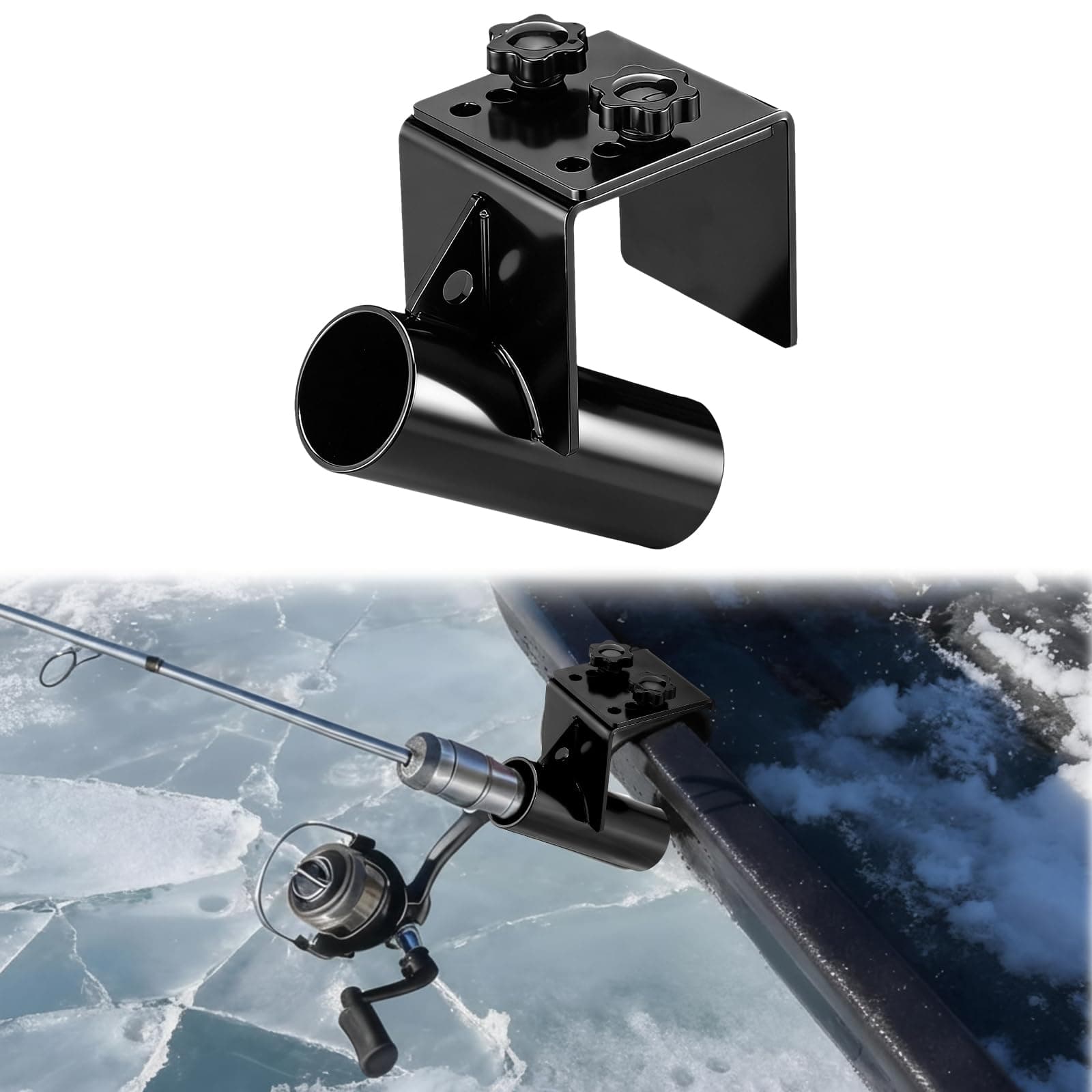 GlikCeil Sled Rod Holder Outdoor Fishing Rod Holder Compatible Storage Rack Metal Ice Fishing Pole Rack Gear Adjustable Bucket Accessories for Ice House Dock Riverbank Lakeside