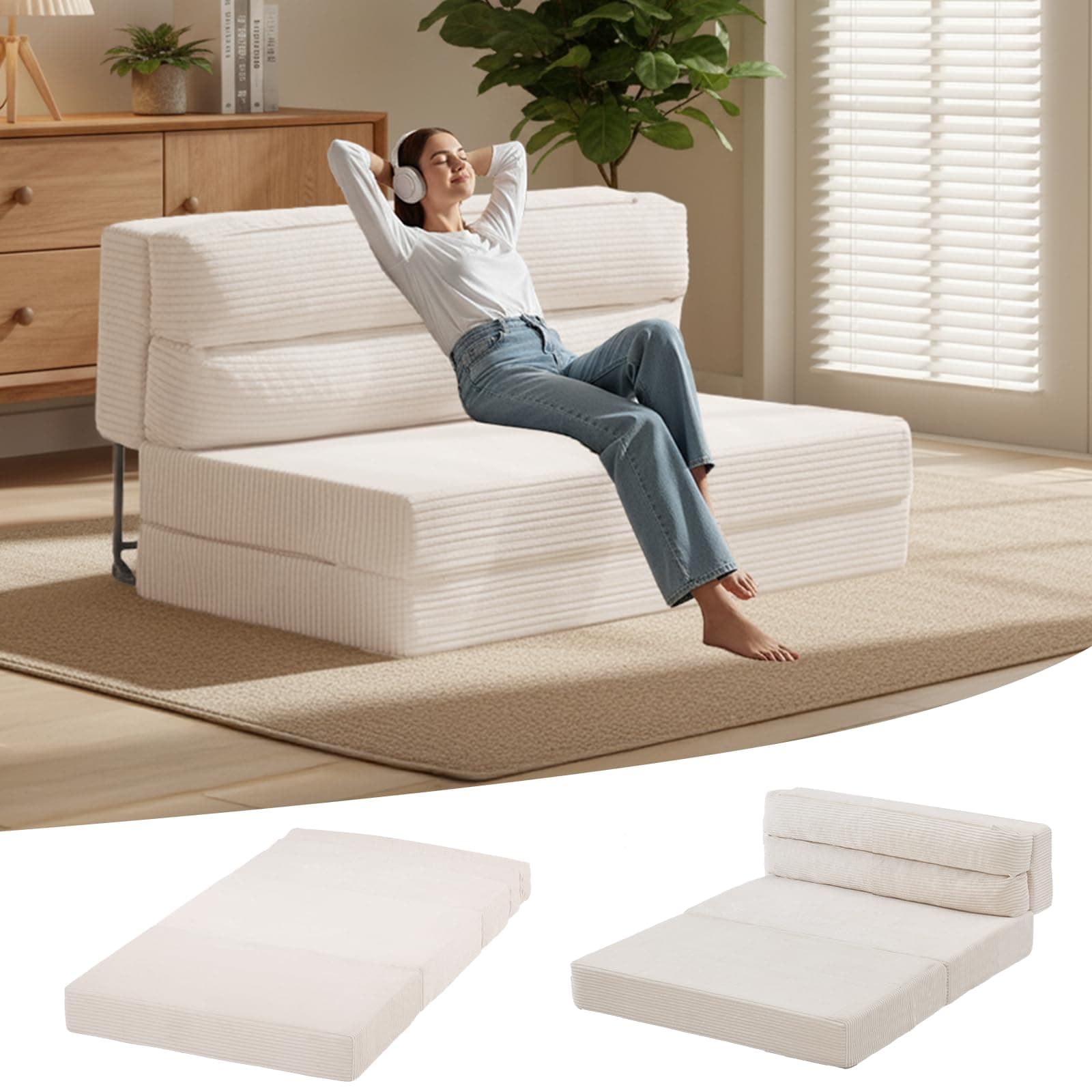 feliz home Folding Mattress, 3 in 1 Convertible Sofa Bed Fold Out Couch Bed Floor Couch Lounge Sleeper Mattress for Living Room, Guest Room