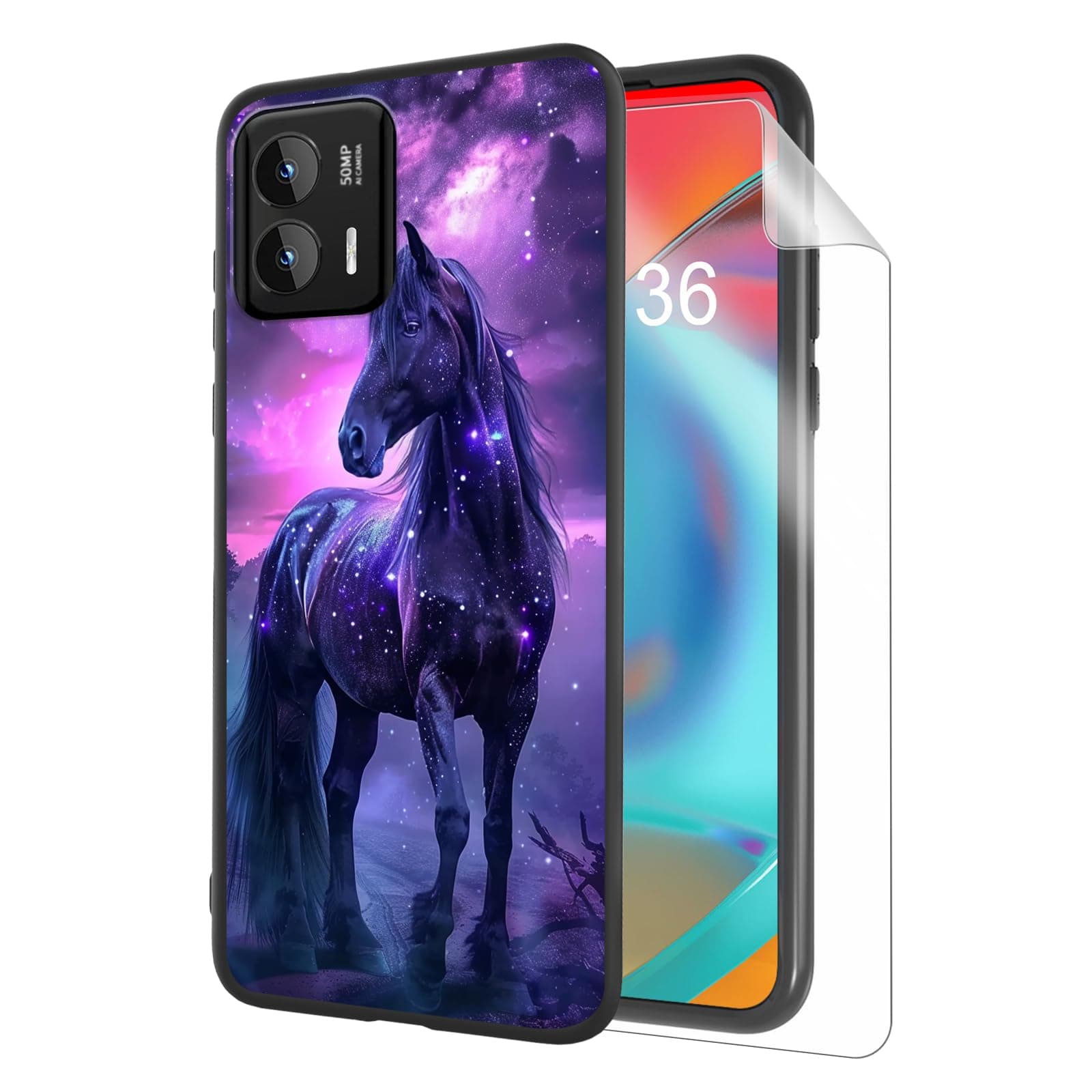 Tudguiloae for Moto G Stylus 5G 2024 Phone Case, Soft TPU Shockproof Full Body Protection Cover for Moto G Stylus 5G 2024, Lightweight Compatible Wireless Charging, Beautiful Horse Glittering Stars