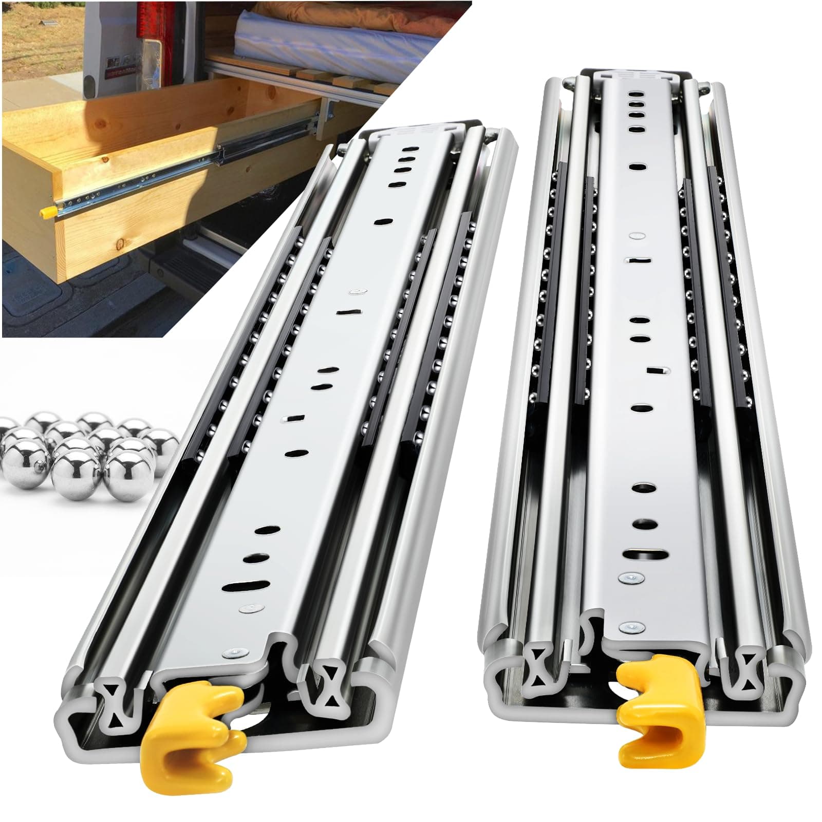 Heavy Duty Locking Drawer Slides Full Extension Runners with Lock 12 14 16 18 20 22 24 26 28 30 32 34 36 38 40 44 48 52 56 60 Inch Side Mount Rails for Drawer Capacity 353lb 1 Pair
