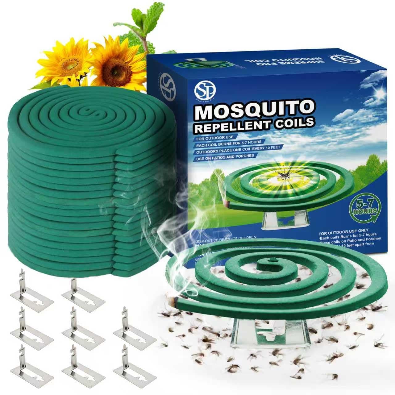 Mosquito Repellent Coils for Outdoor Use - Reaches up to 10ft, Each Coil Burns for 5-7 Hours (Four in each pack contains a total of 16 coils and 8 coil holders)